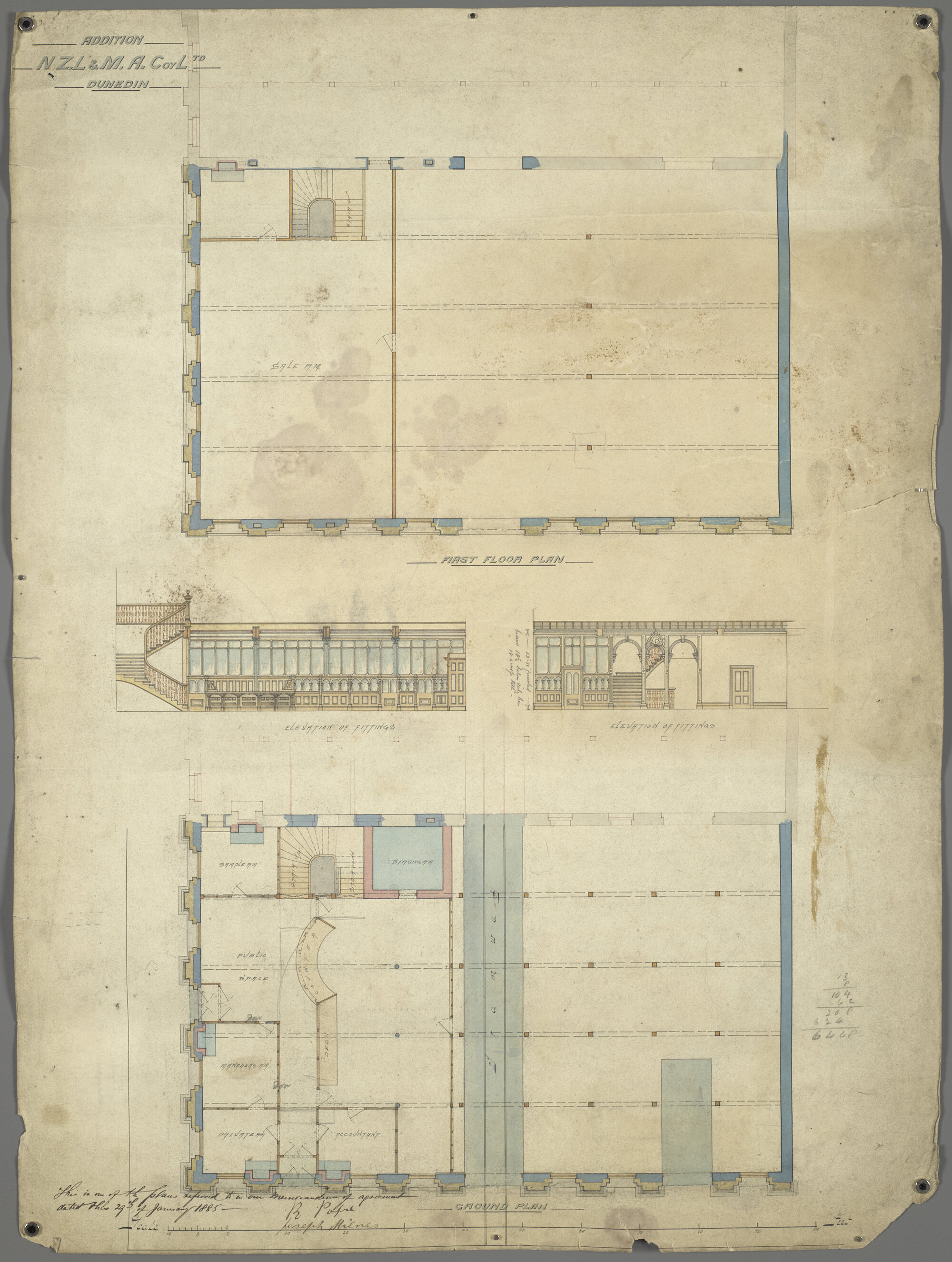 New Zealand Loan and Mercantile Agency Company, plan for additions to building, Dunedin