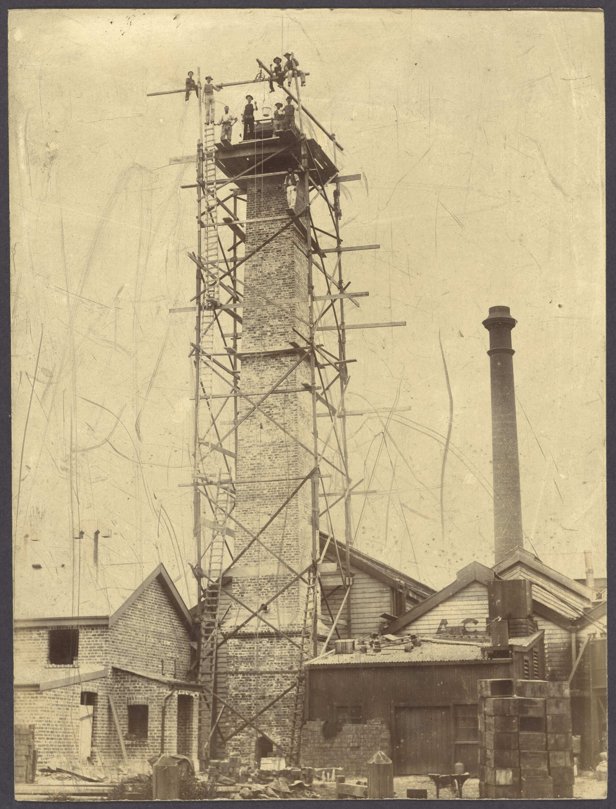 Newly built chimney at an industrial site
