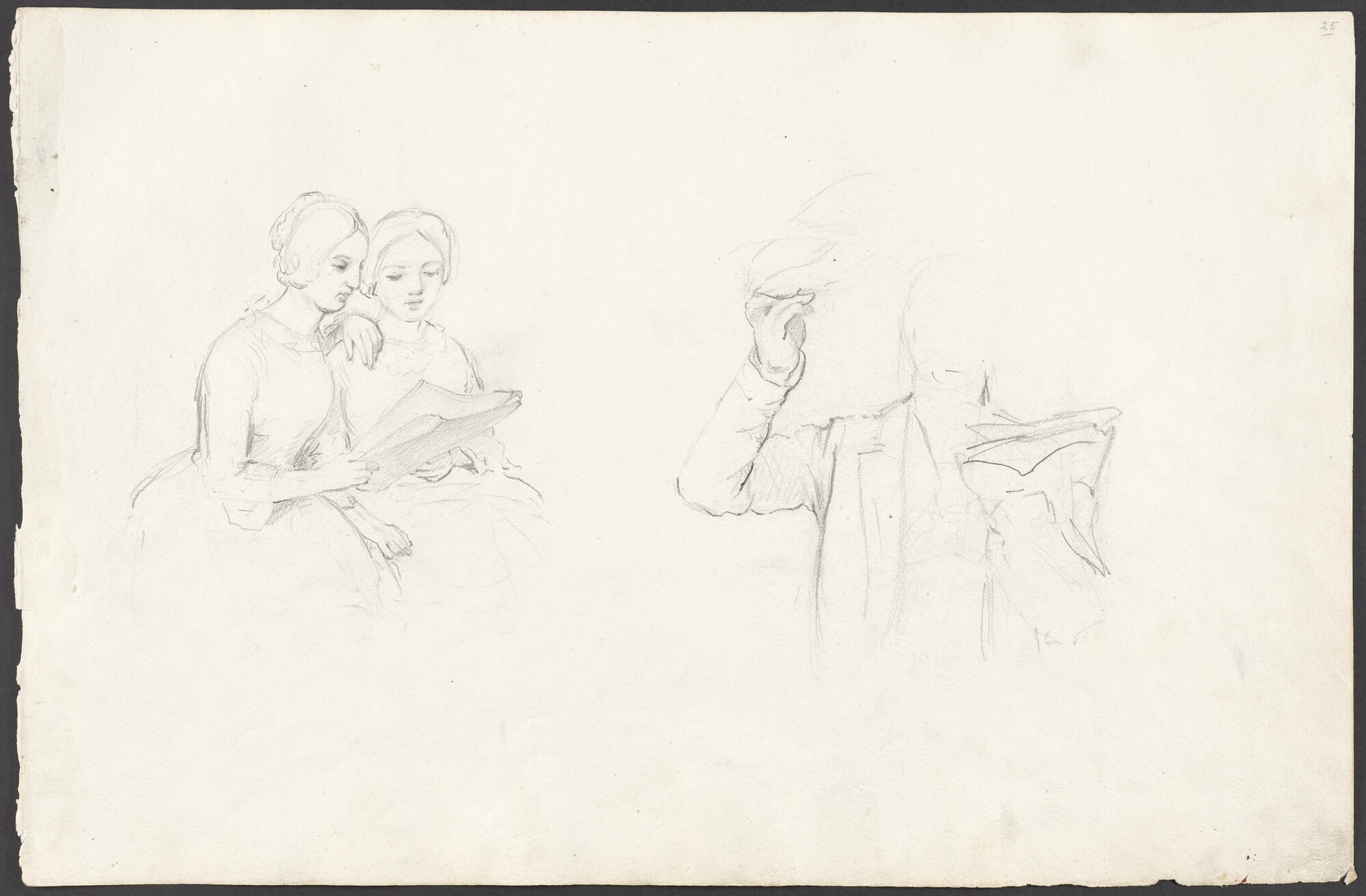 [Study of two women singing. Unfinished study of man]