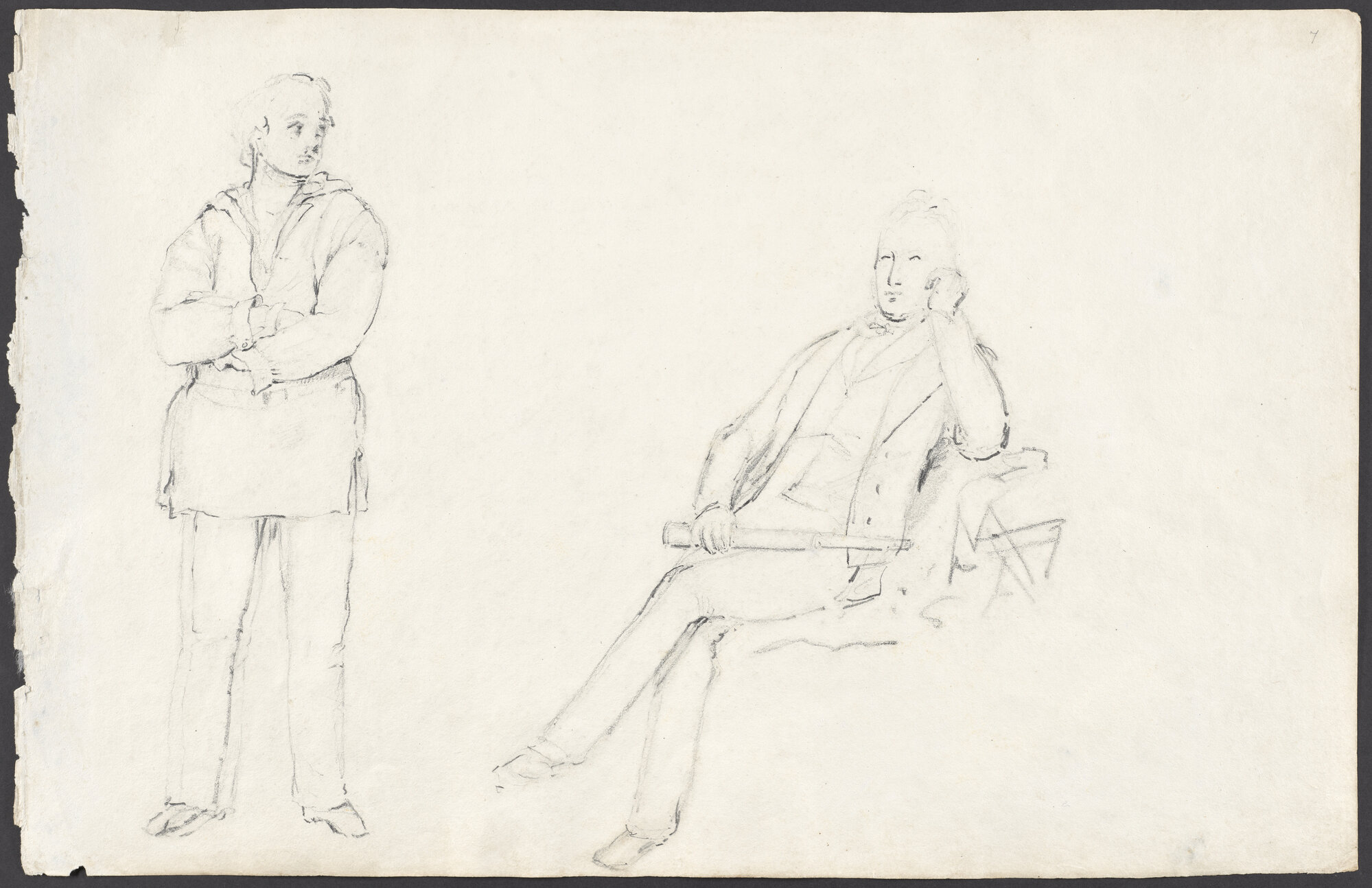 [Studies of a standing man and a seated one, holding a telescope]