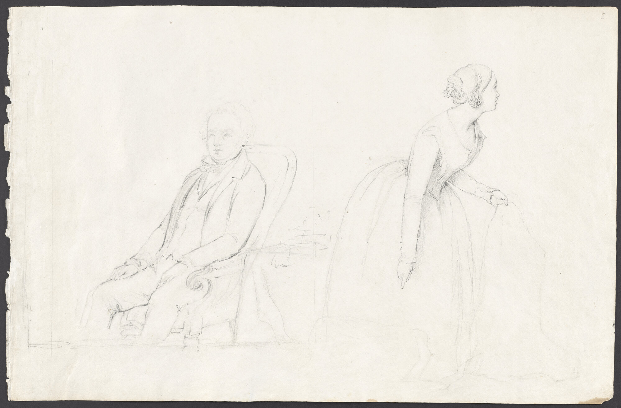 [Studies of a seated man and a standing woman]