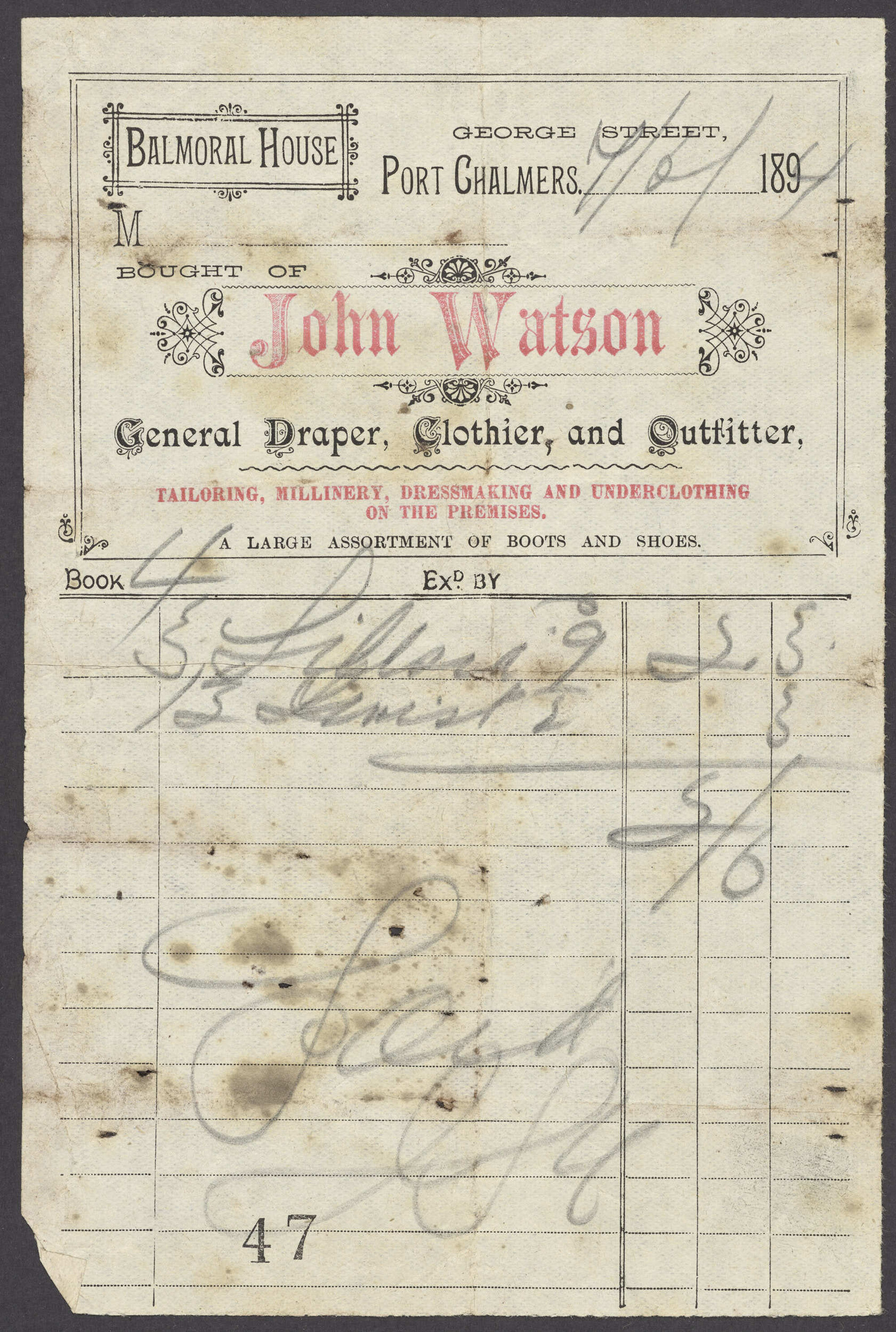 John Watson billhead