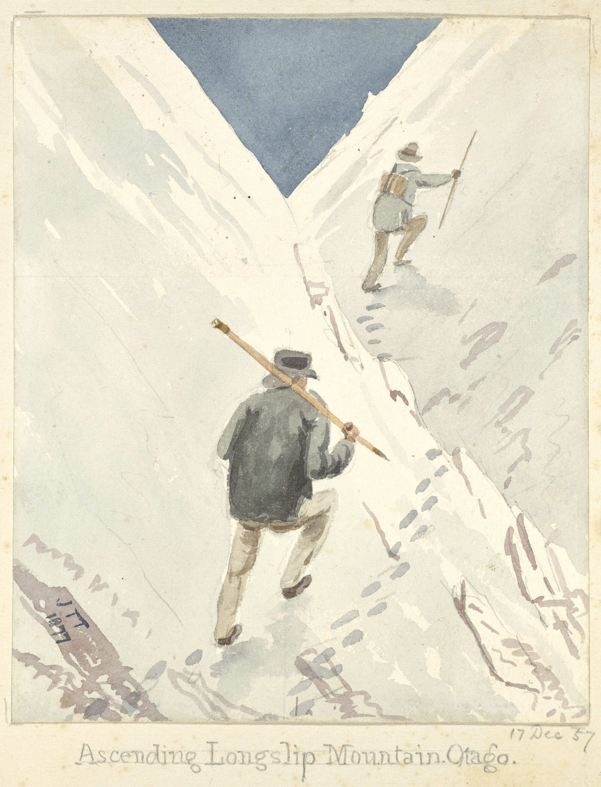 Ascending Longslip Mountain, Otago. 17 Dec 57