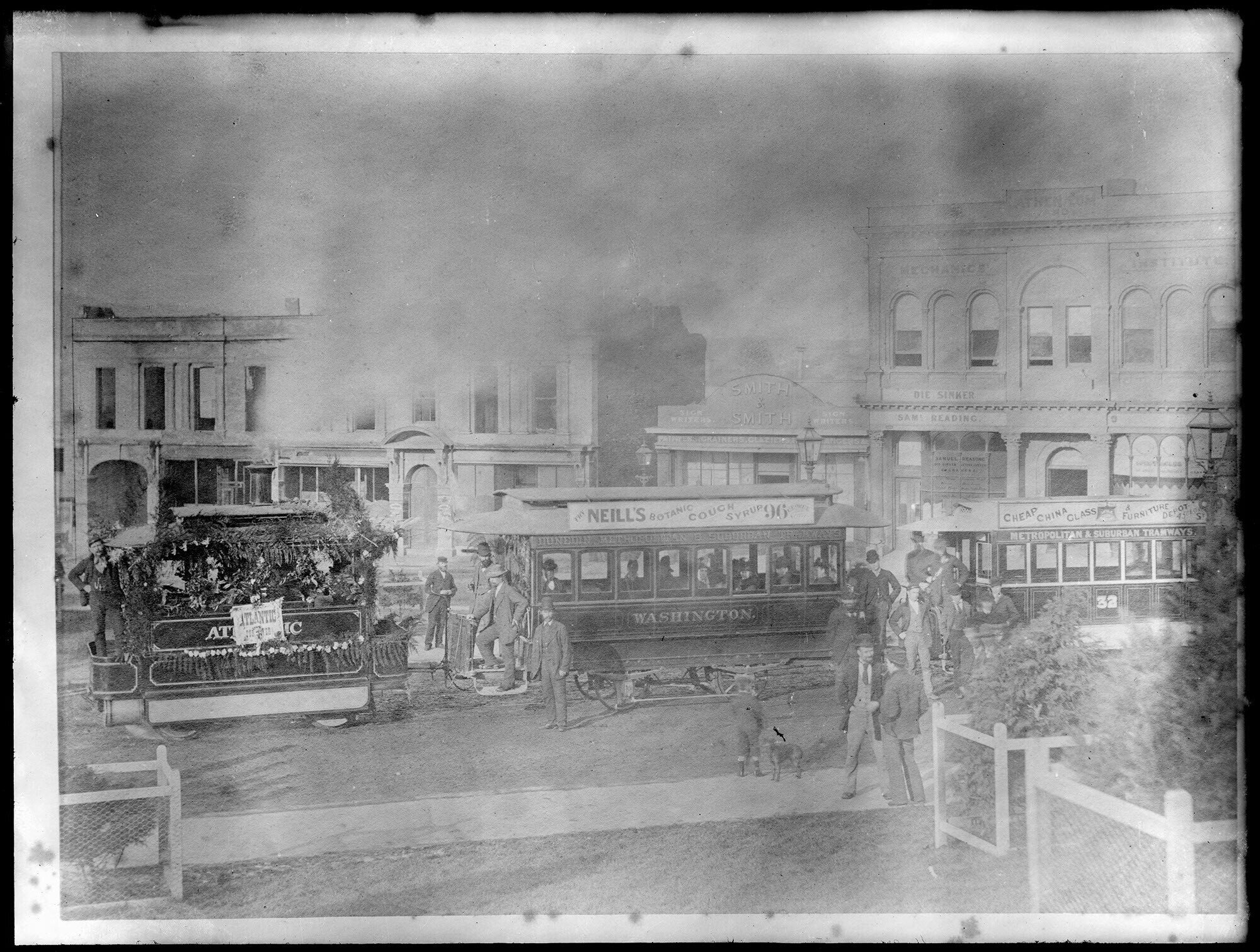 Decorated steam tram in the Octagon