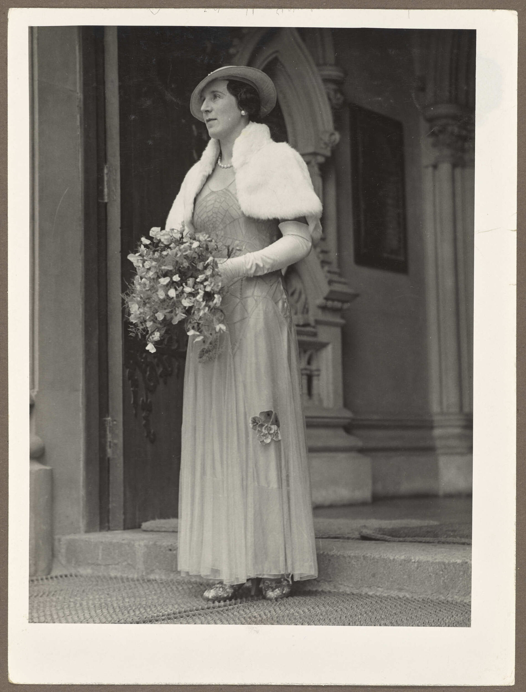 Gwenda Burt, in character for wedding scene at First Church of Otago