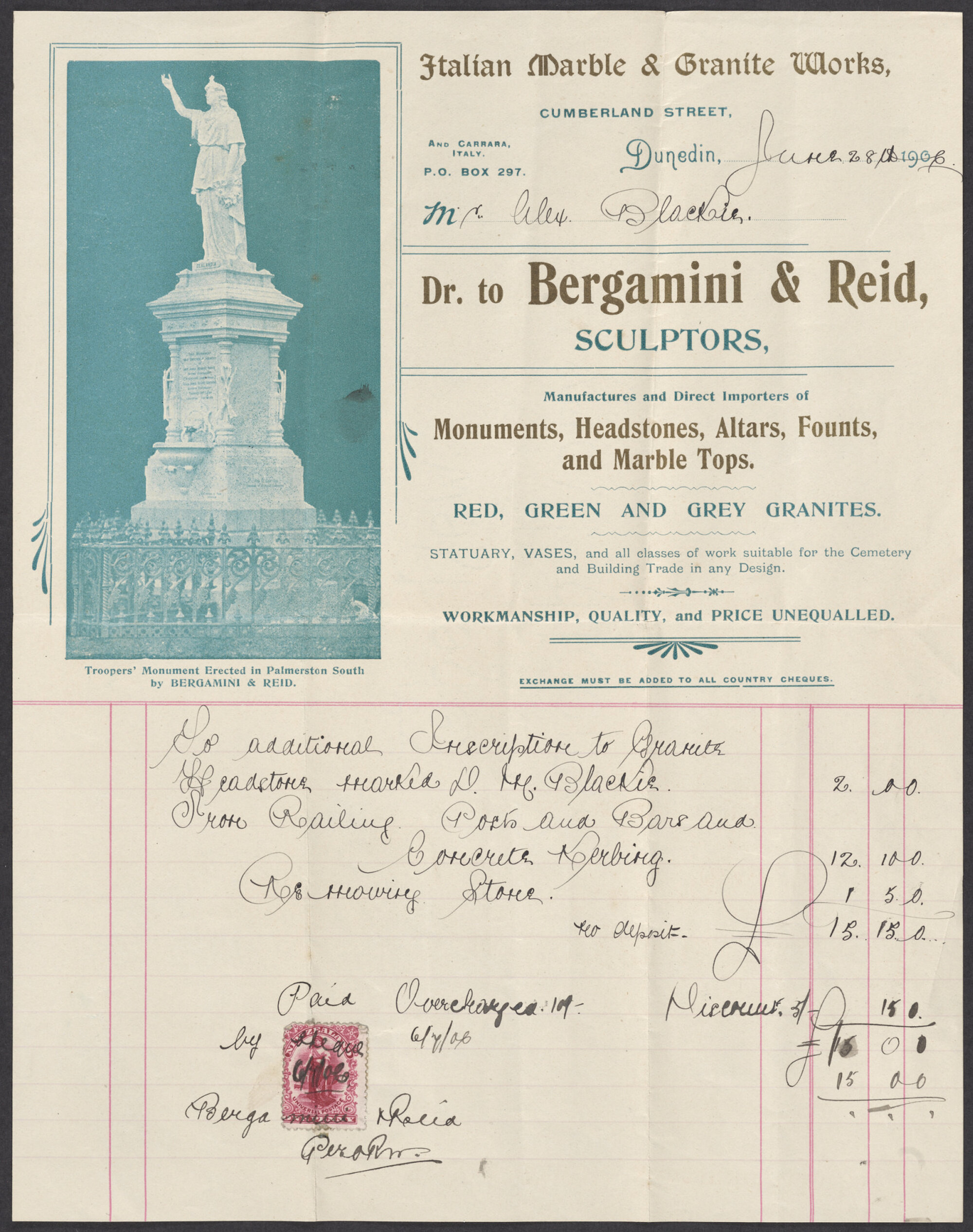 Bergamini and Reid billhead