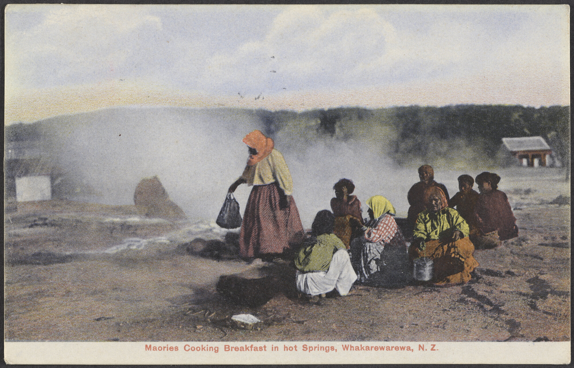 Maoris Cooking Breakfast in hot Springs, Whakarewarewa, N.Z.