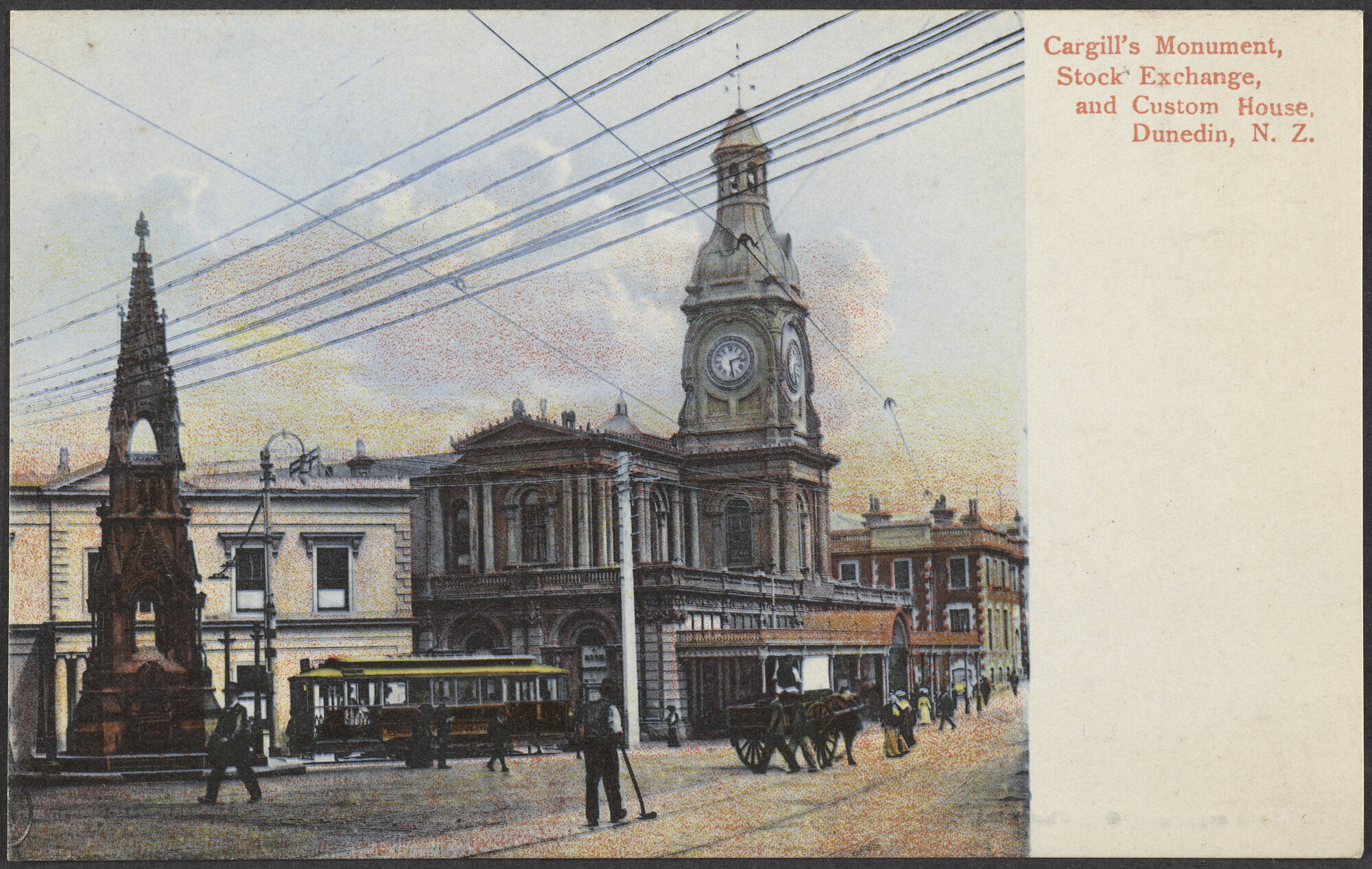 Cargill's Monument, Stock Exchange, and Custom House, Dunedin, N.Z.
