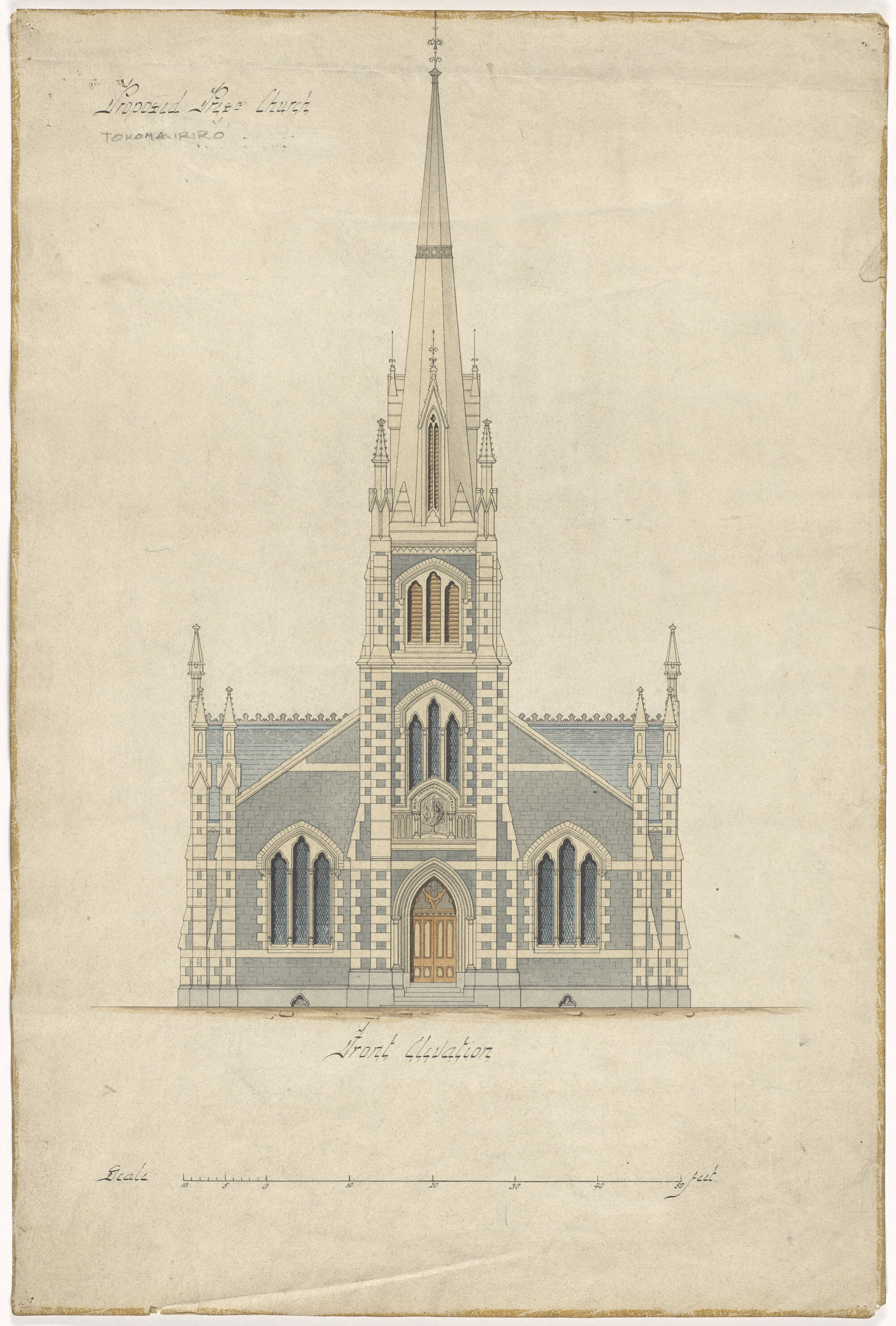 Tokomairiro Presbyterian Church, plan for church building, front elevation