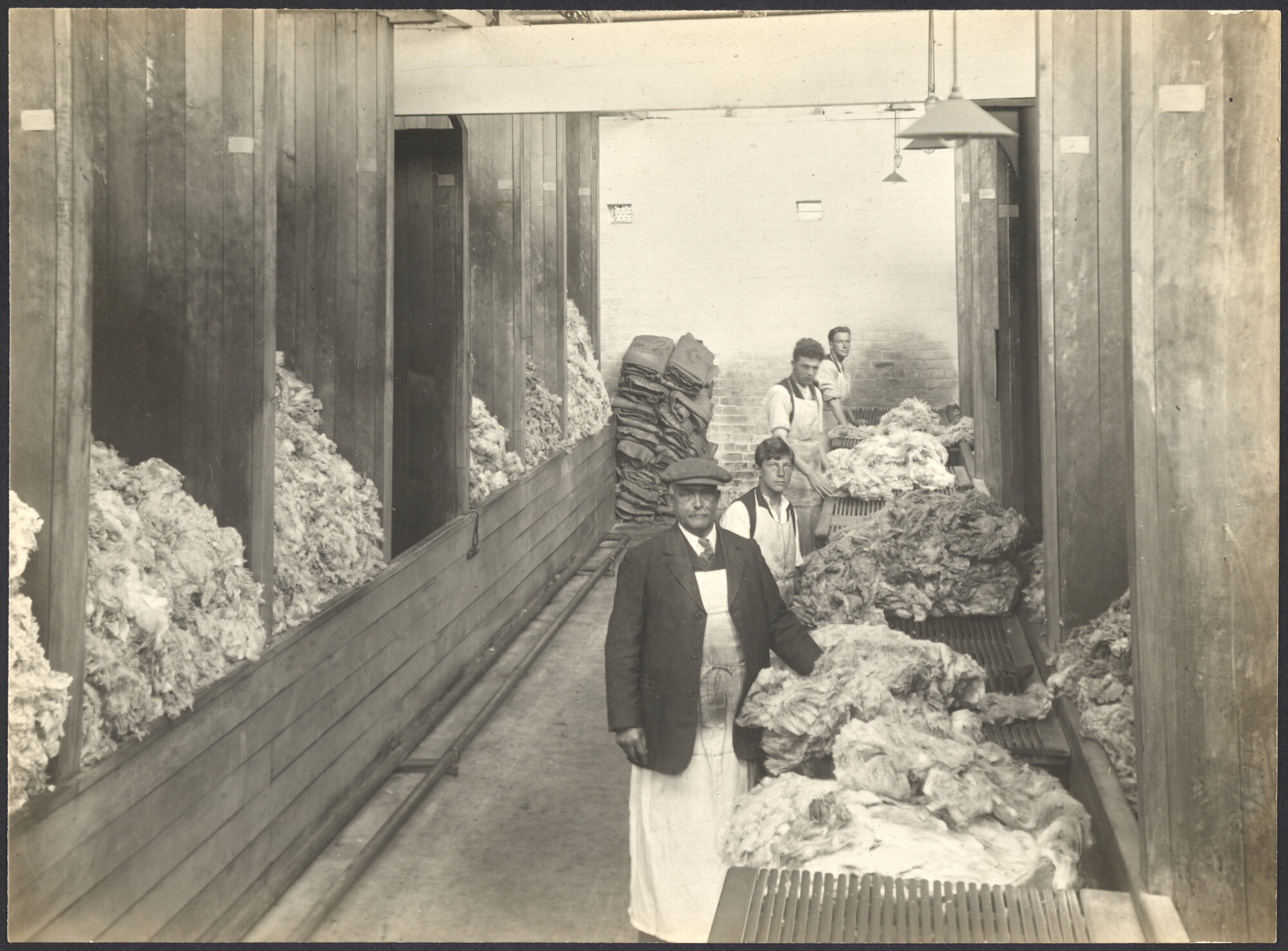 Workers sorting raw unwashed fleeces