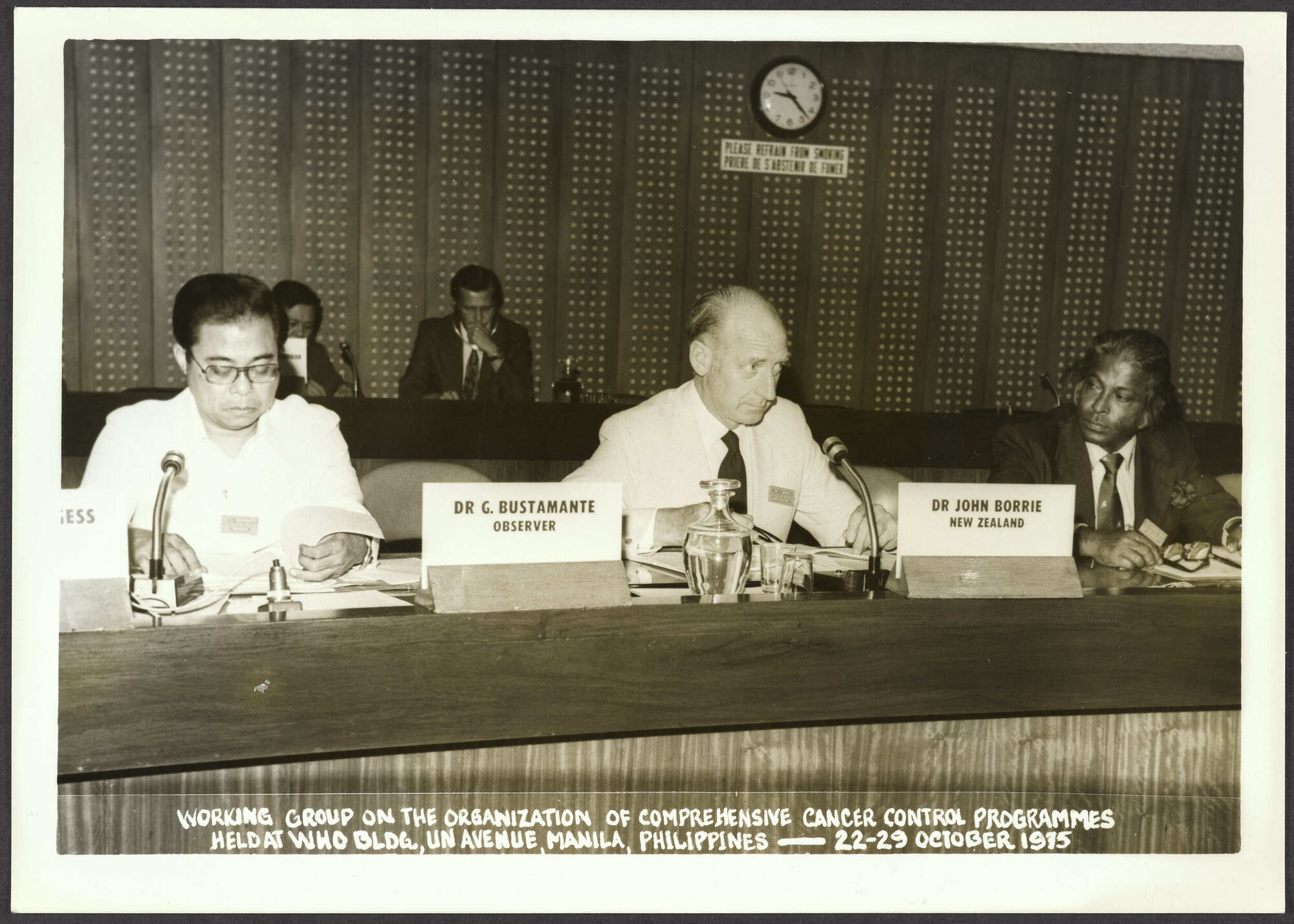 Dr G. Bustamante, Dr John Borrie, unidentified man
