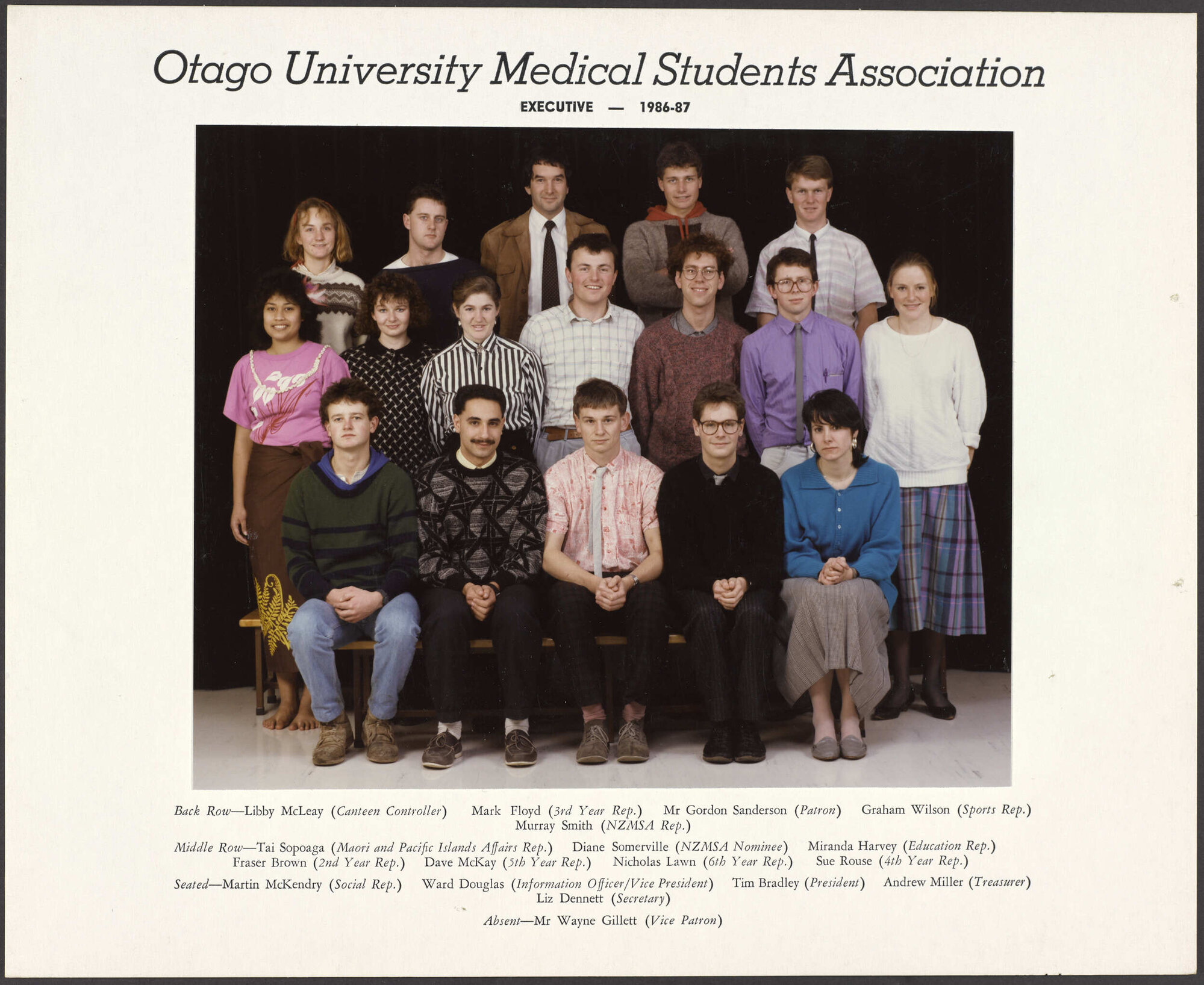 Otago University Medical Students Association Executive 1986-87