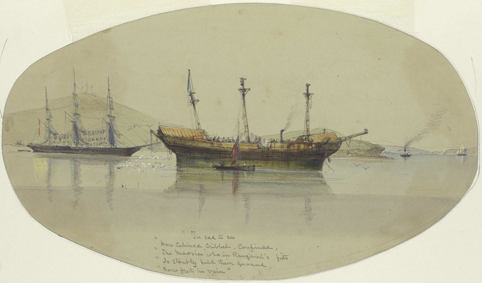 Hulk with Maoris who were taken at Rangiriri - Auckland