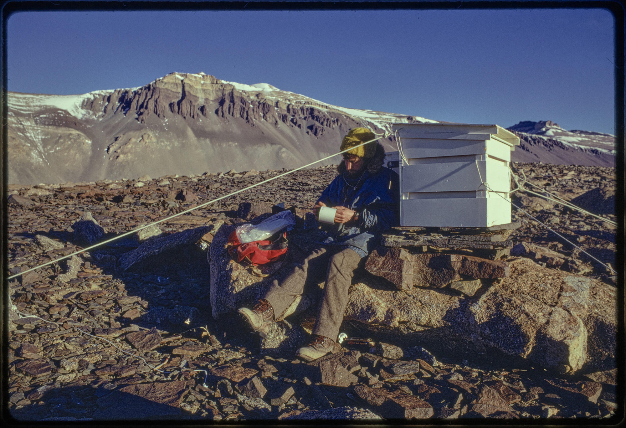 Tony Bromley by meteorology screen on the Dais