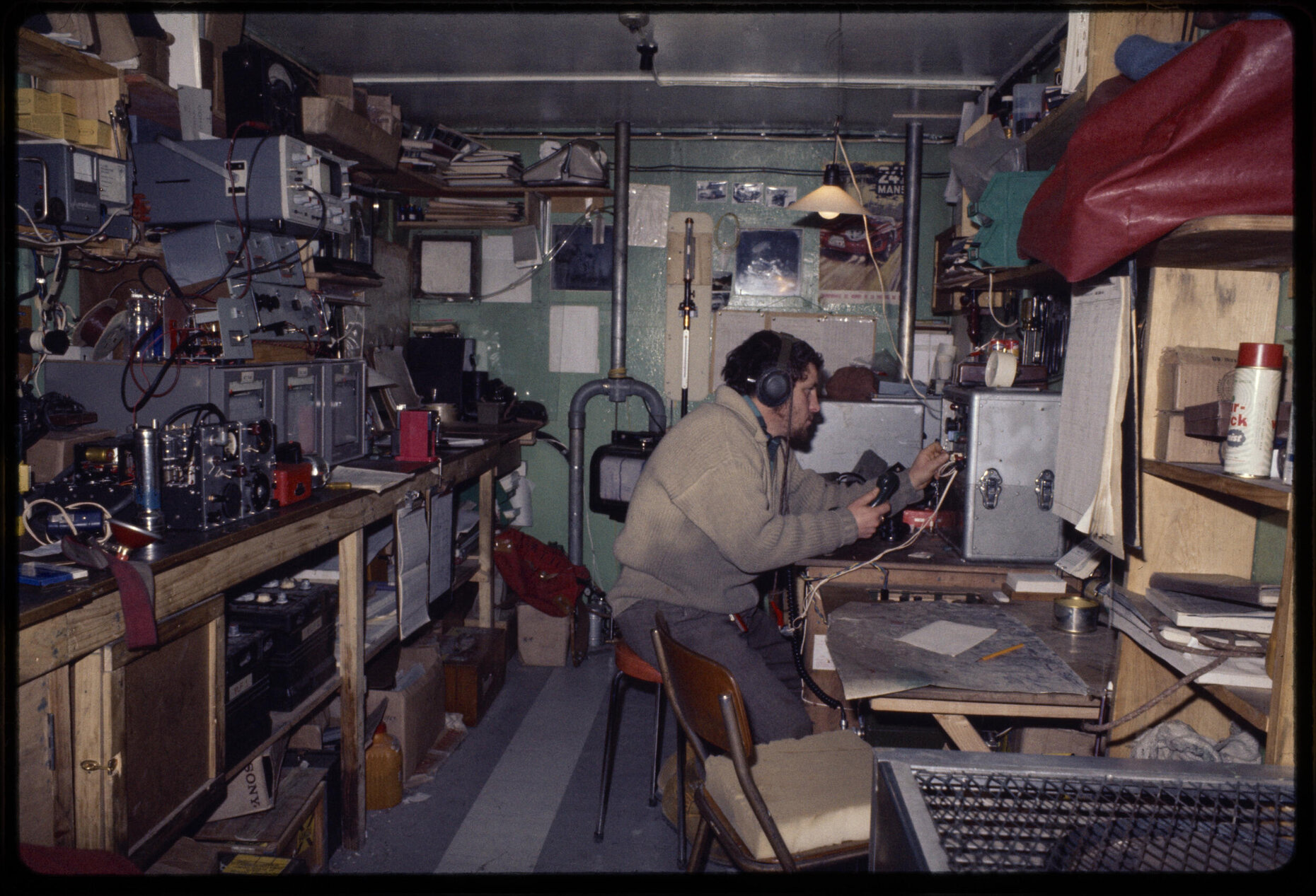 Gary Lewis at radio in laboratory 