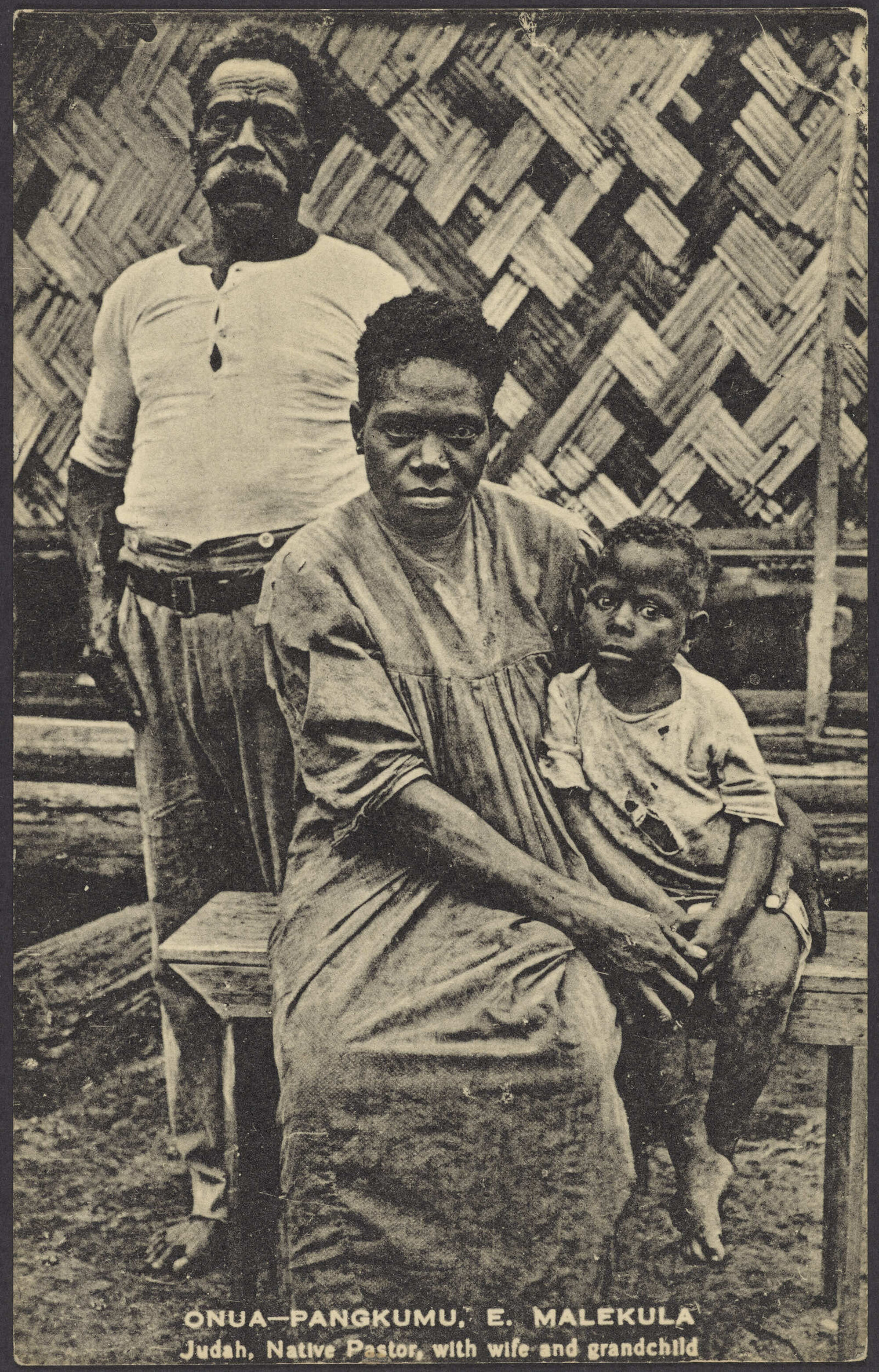 Onua-Pangkumu, East Malekula : Judah, Native Pastor, with wife and grandchild
