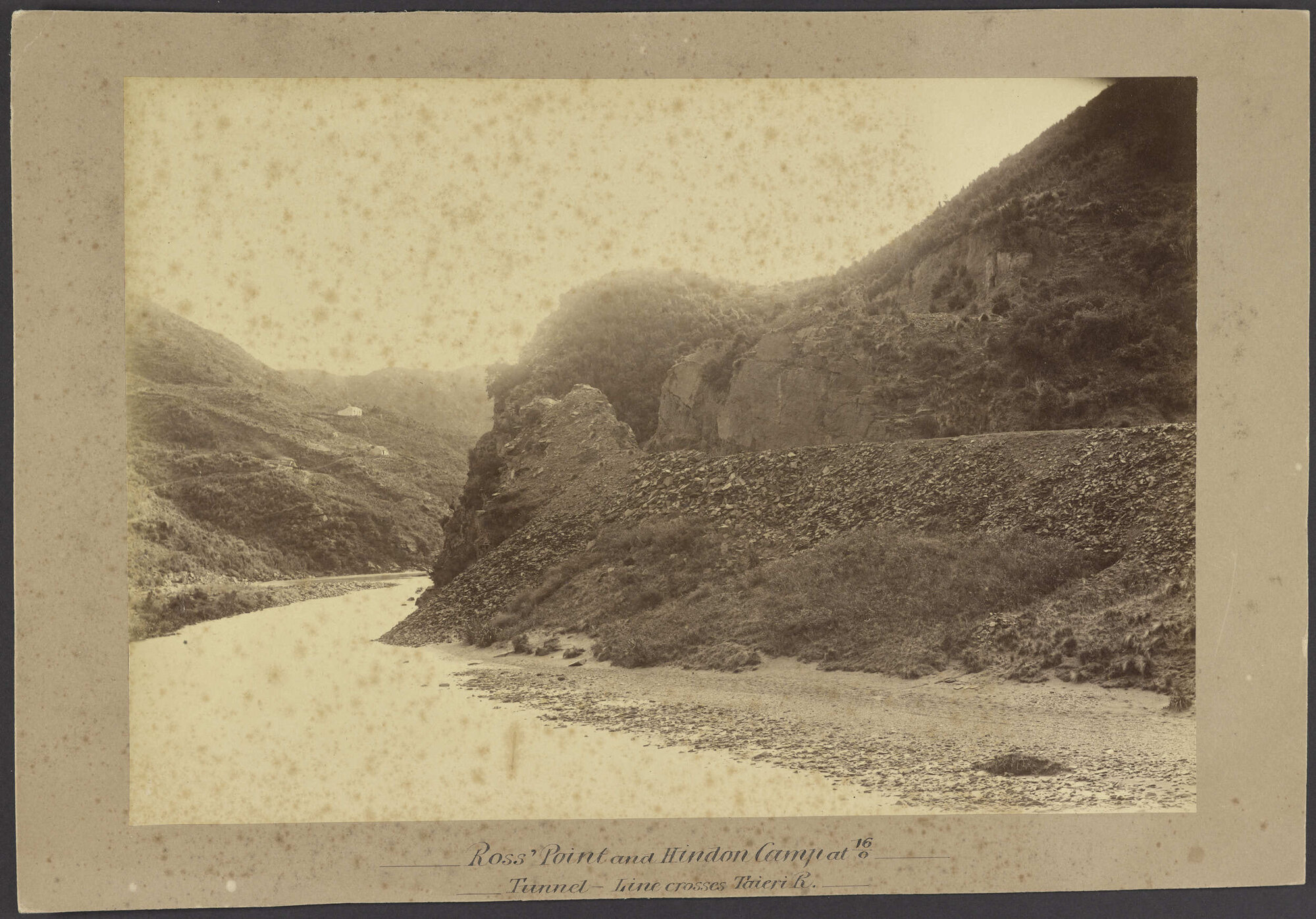 Ross' Point and Hindon Camp at 16/0 - Tunnel - Line crosses Taieri River