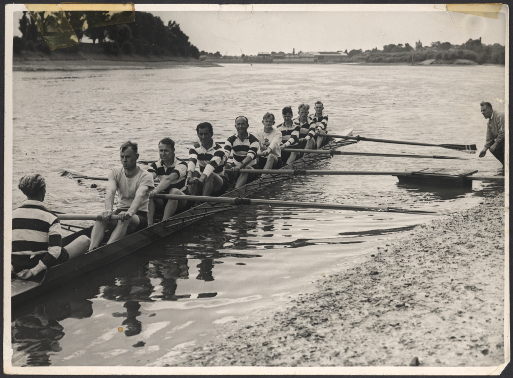Training on Thames, N.Z. Rowing 'Eight' in England