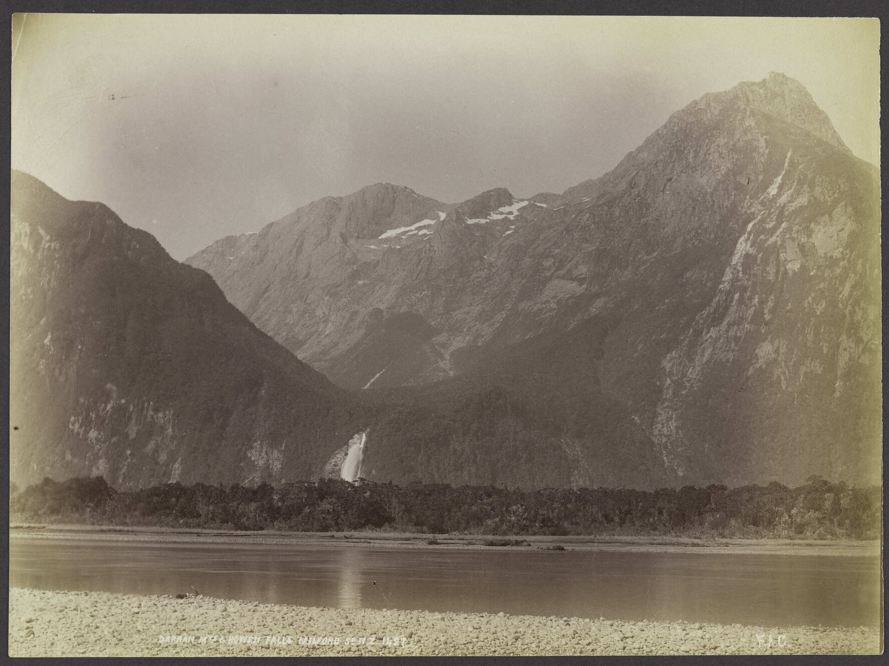 Darran Mountains and Bowen Falls, Milford Sound N.Z.