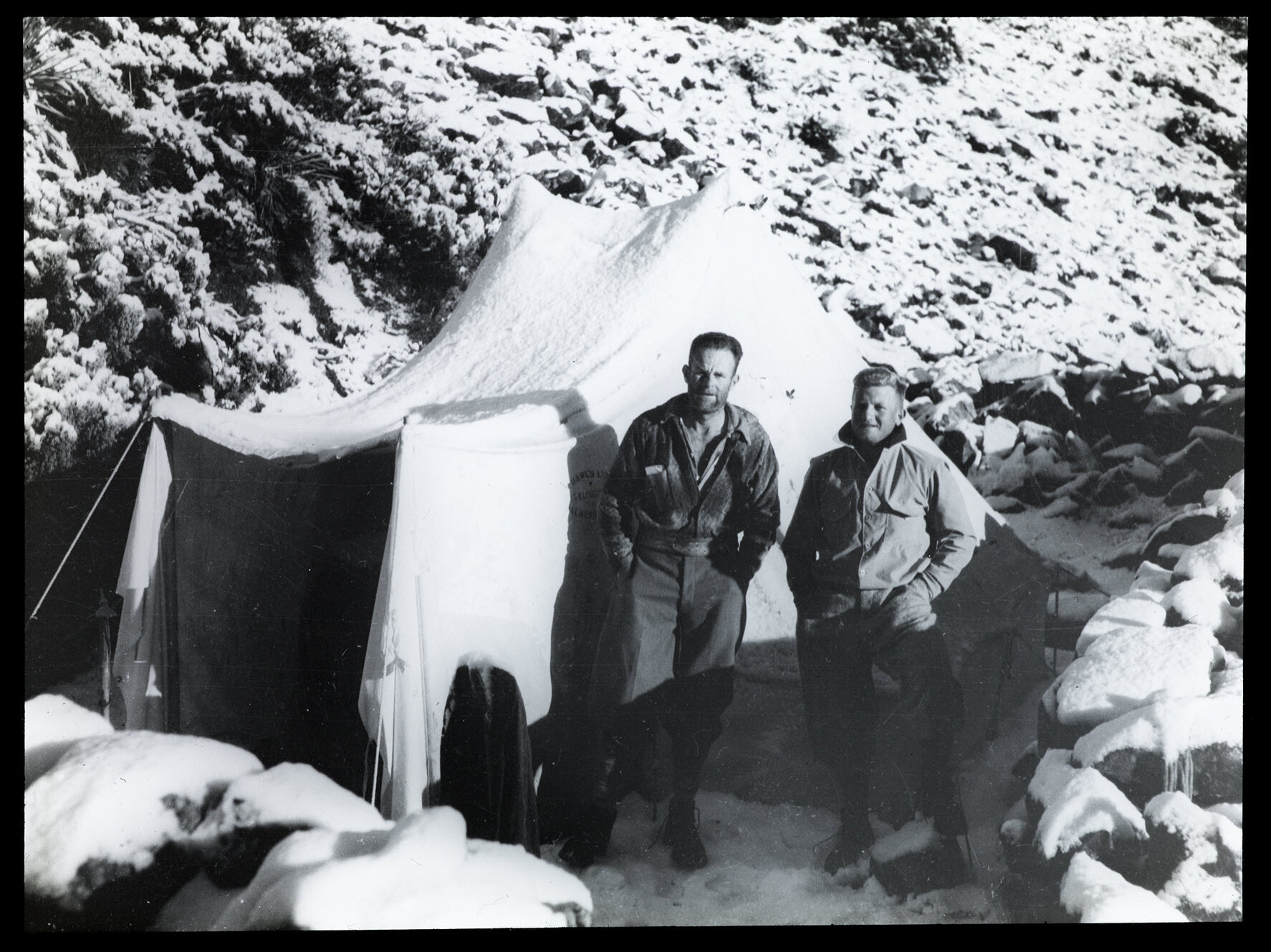 Syme and Bryant at Base Camp, Ball Hut