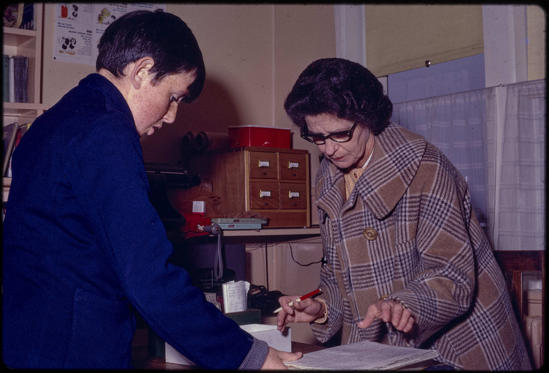 Boy and librarian, St Edmund's School