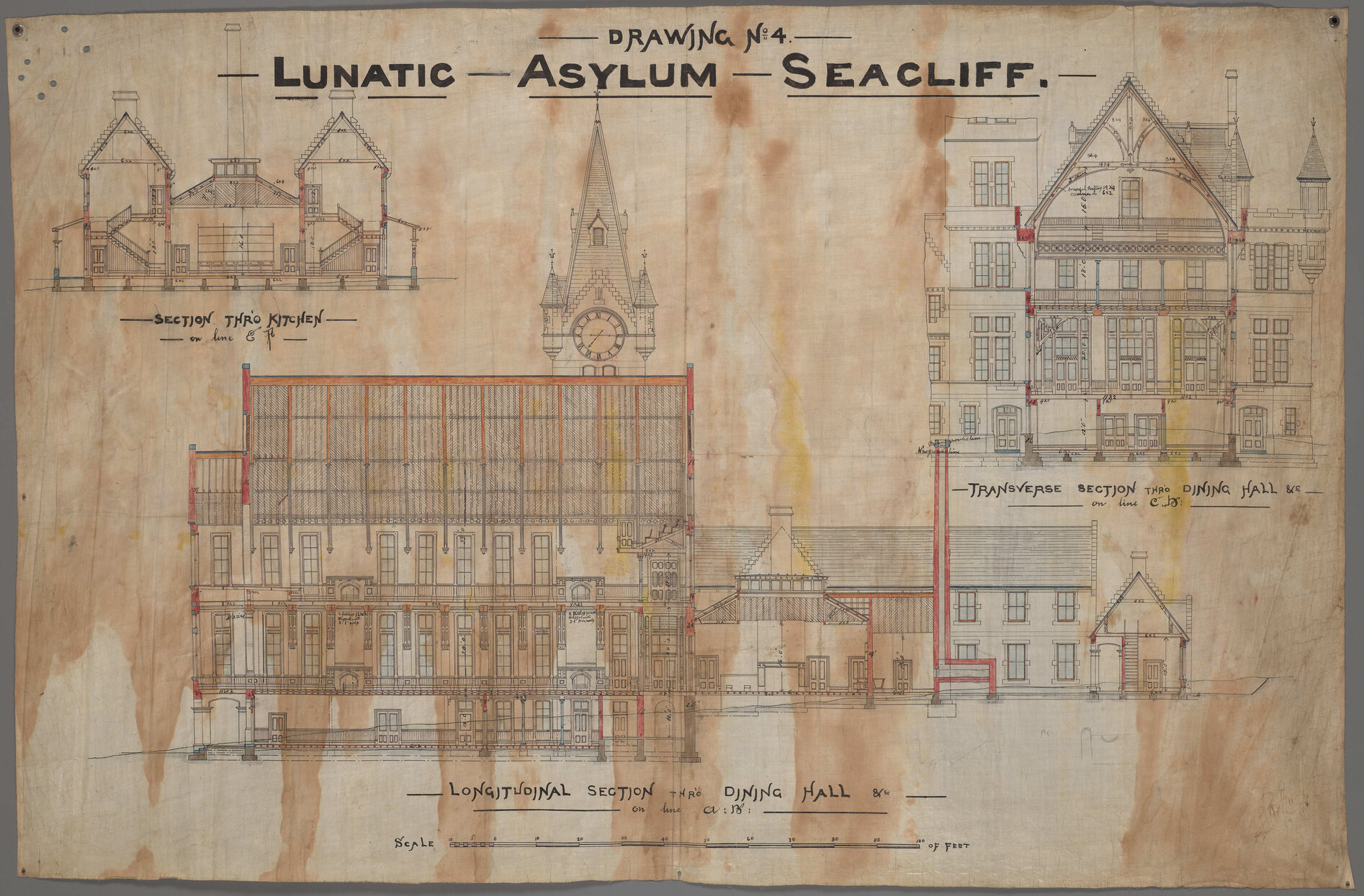 Sections plan, 'Drawing No.4, Lunatic Asylum Seacliff'
