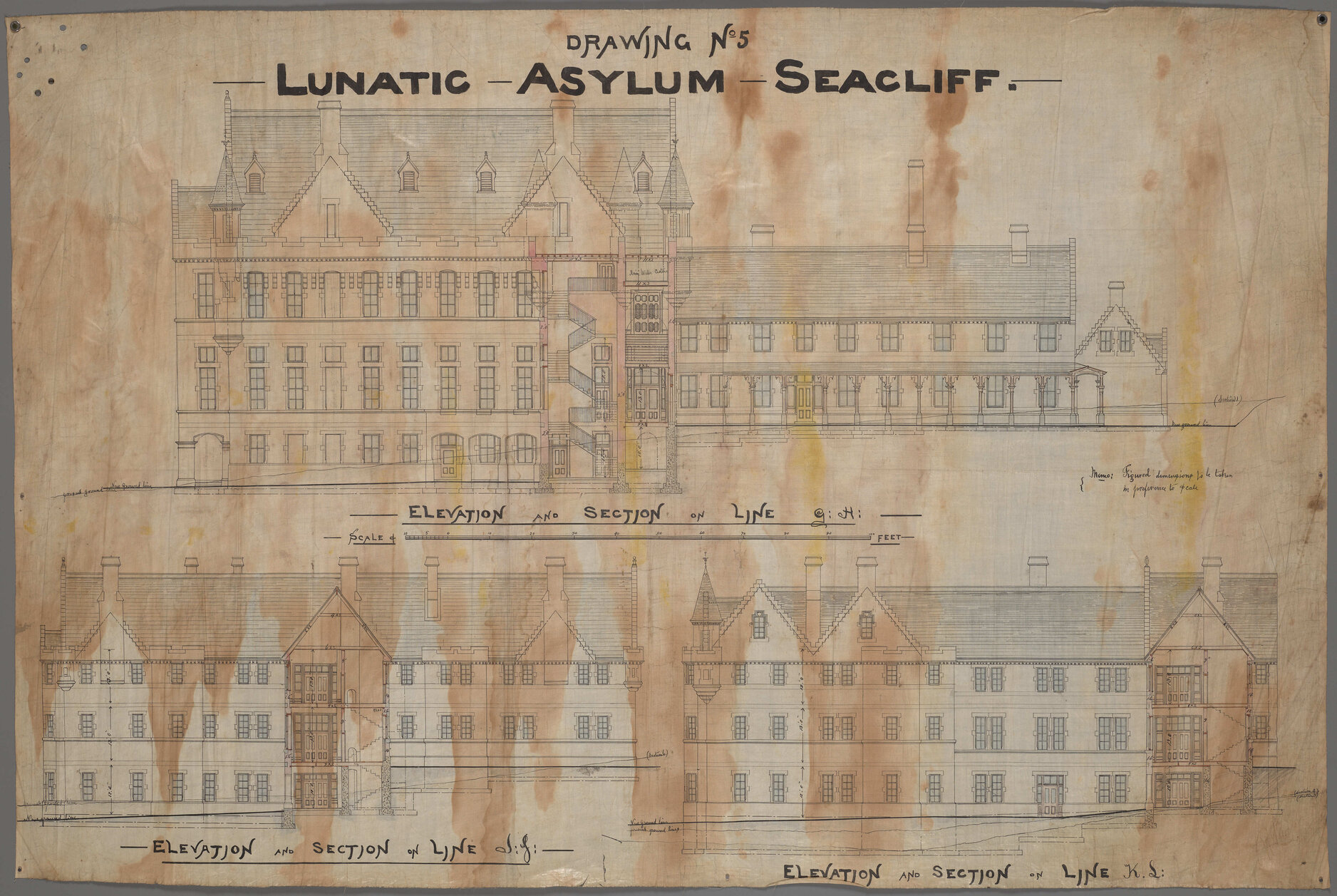 Elevations, 'Drawing No.5, Lunatic Asylum Seacliff'