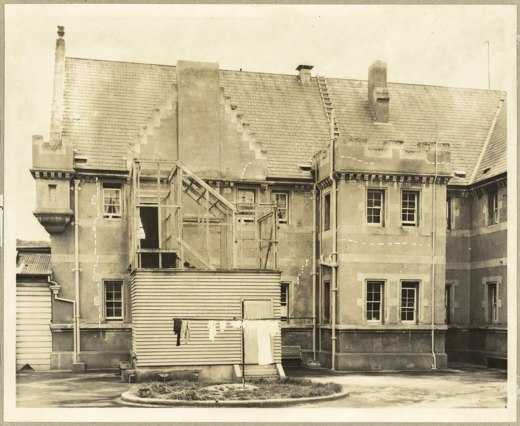 North West Elevation. Women's Airing Yard. [Seacliff Hospital]