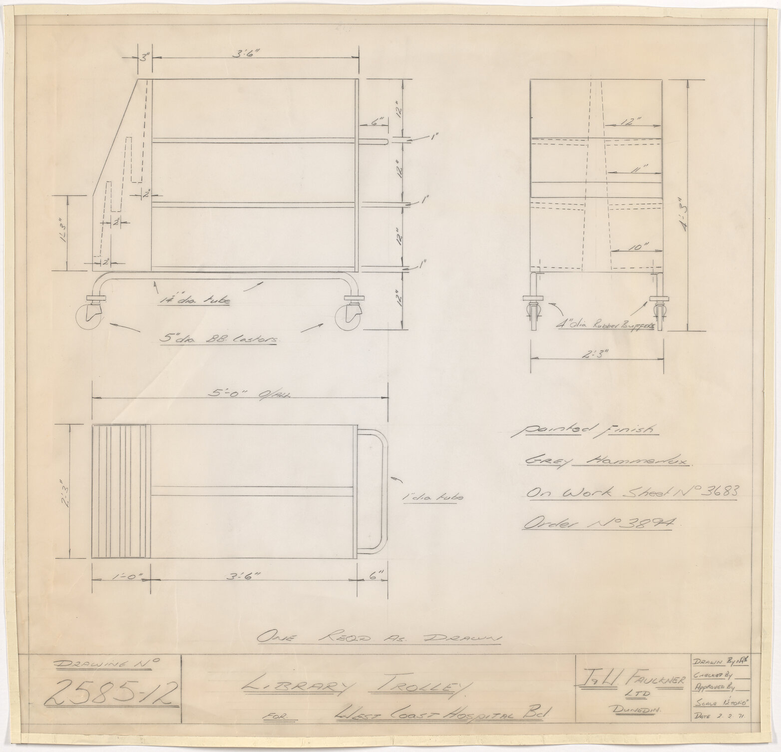 Plan of library trolley for West Coast Hospital Board