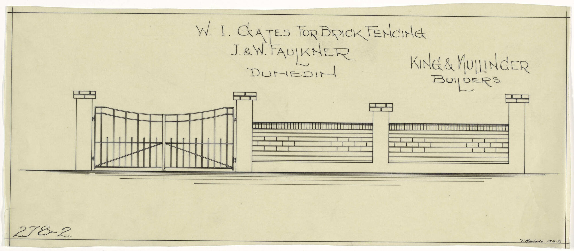 Plan of wrought iron gates for brick fencing