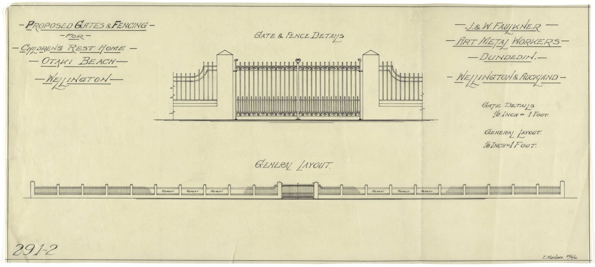Plan of proposed gates and fencing for Children's Rest Home, Otaki Beach, Wellington