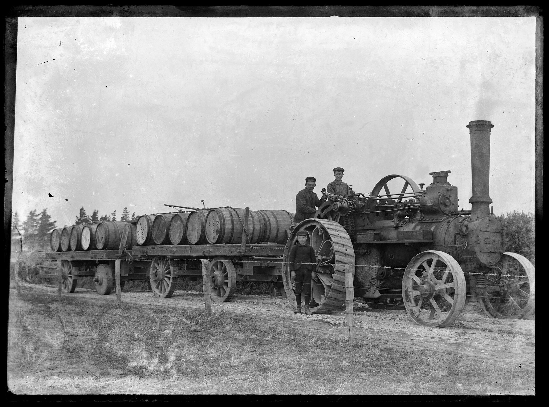Traction engine with load of barrels