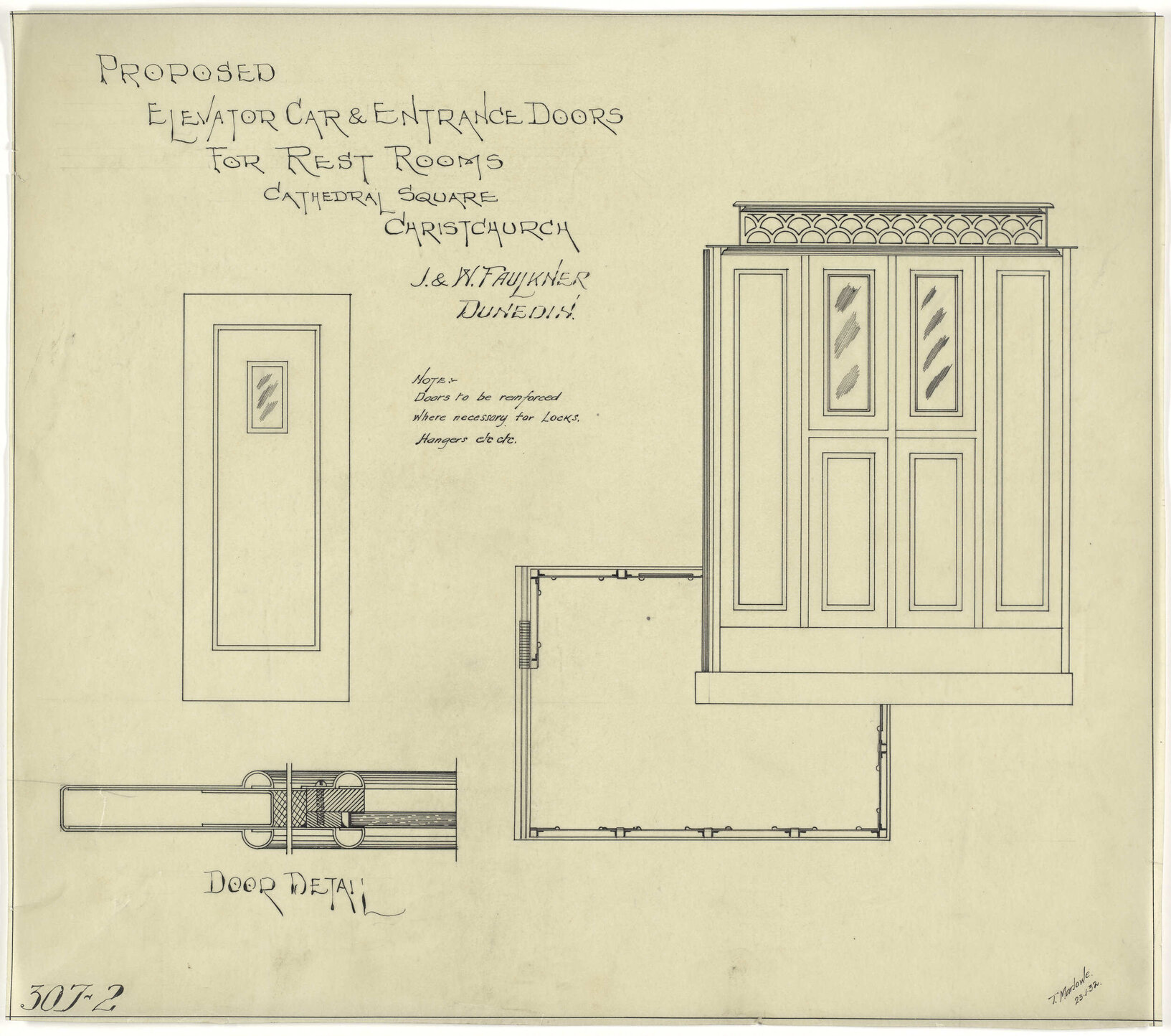 Proposed elevator car and entrance doors for rest rooms, Cathedral Square, Christchurch
