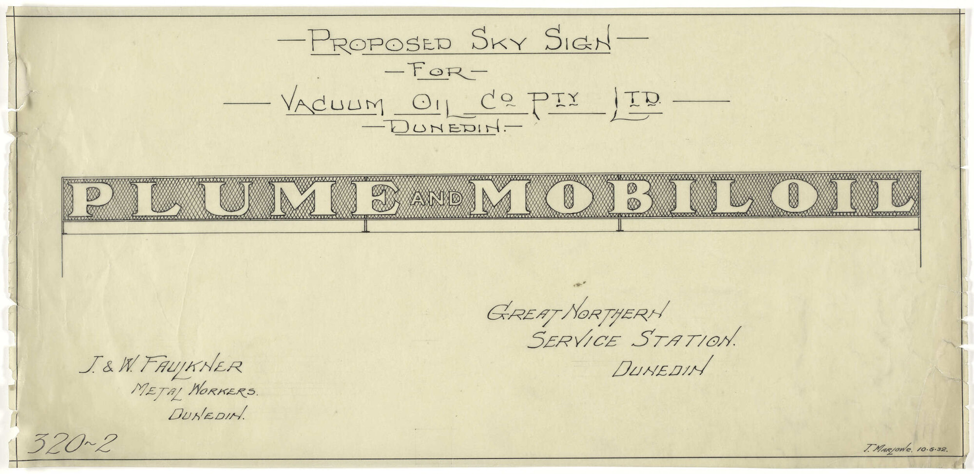 Proposed sky sign for Vacuum Oil Co. Pty Ltd, Dunedin