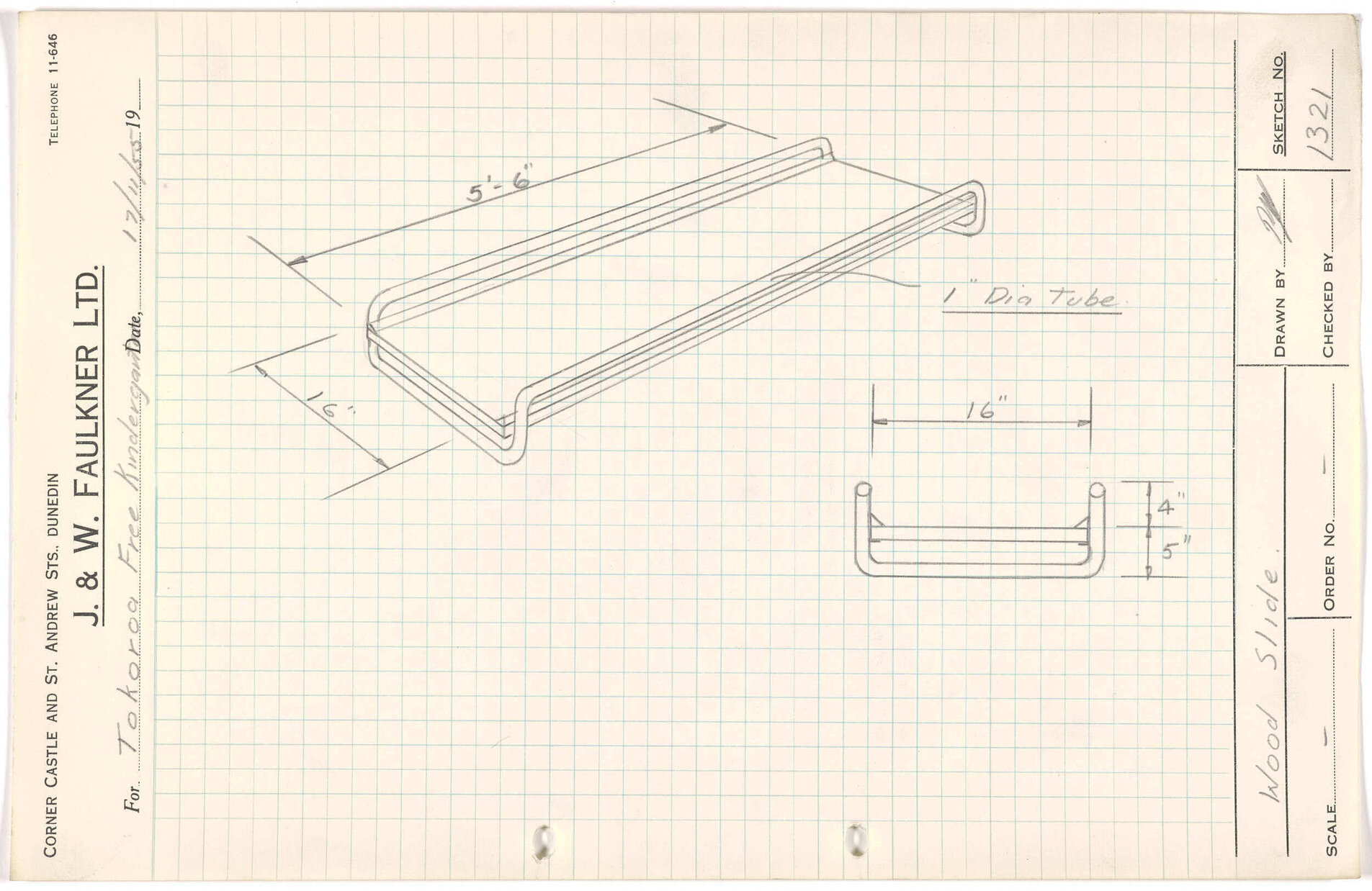 Sketch of wood slide for Tokoroa Free Kindergarten