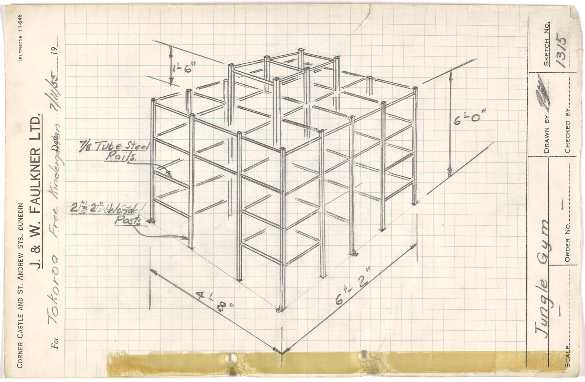Sketch of jungle gym for Tokoroa Free Kindergarten