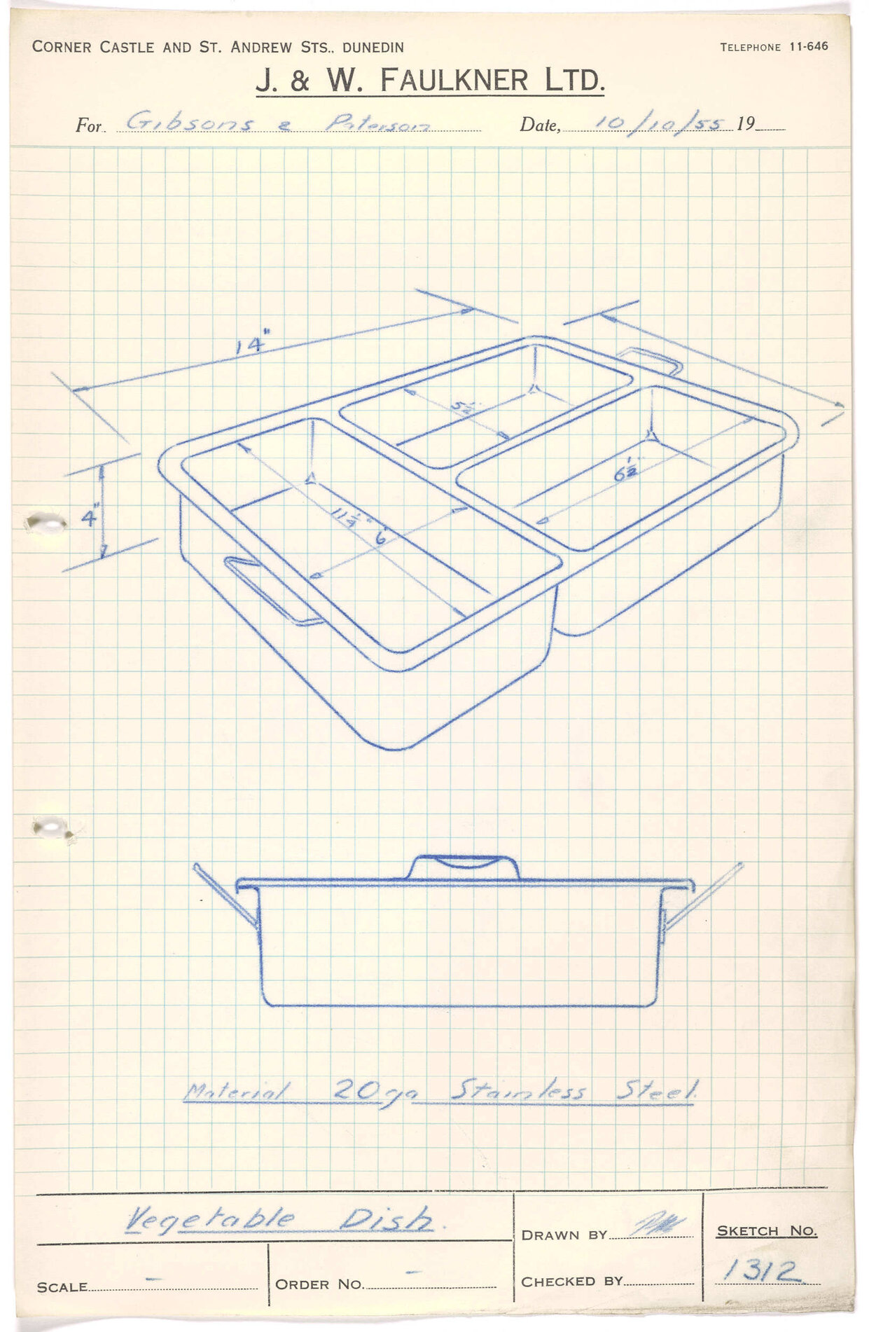 Sketch of vegetable dish for Gibsons &amp; Paterson