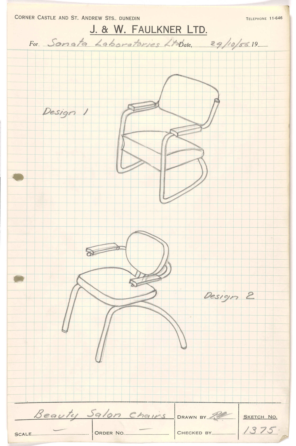 Sketch of beauty salon chairs for Sonata Laboratories Limited