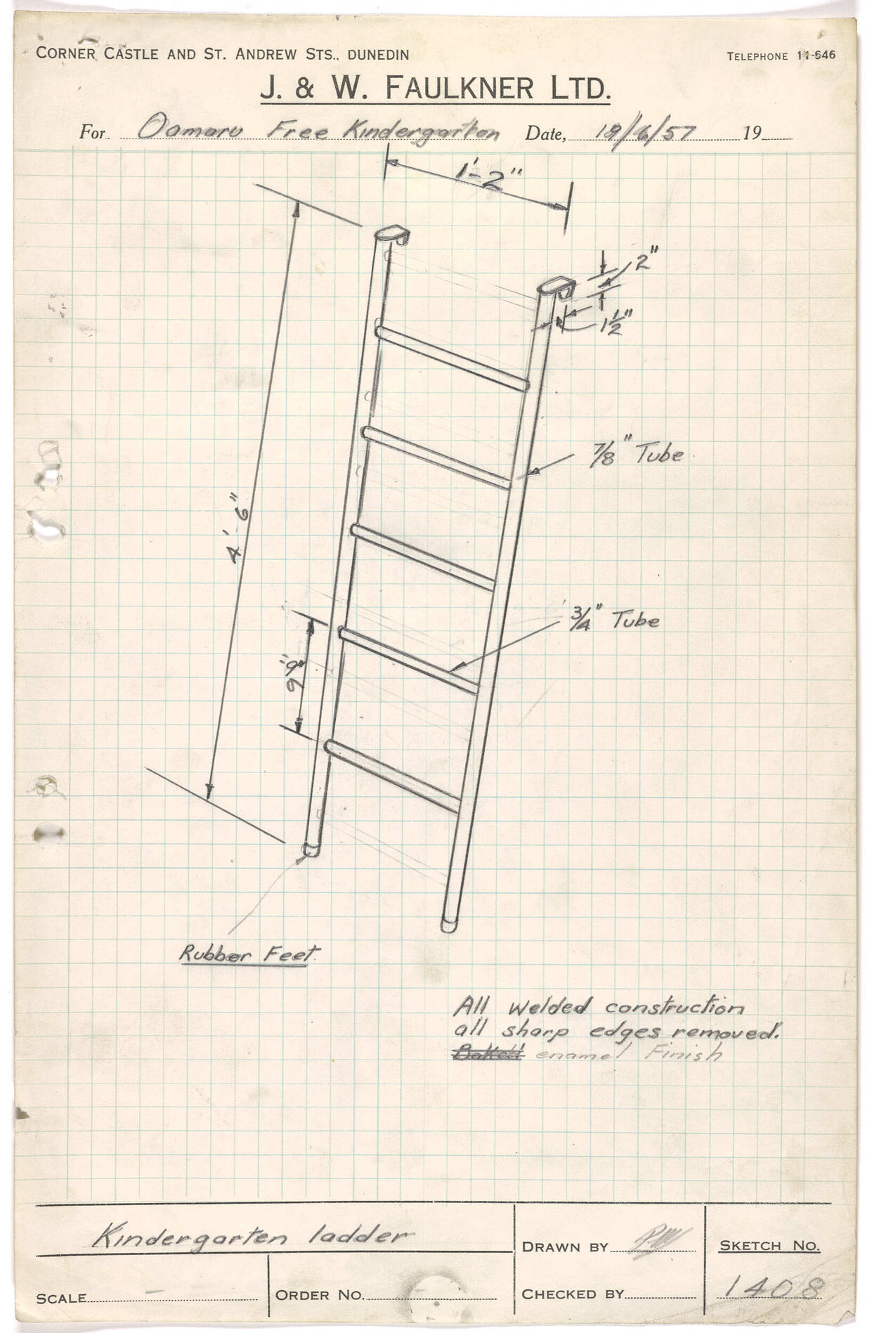 Sketch of kindergarten ladder for Oamaru Free Kindergarten
