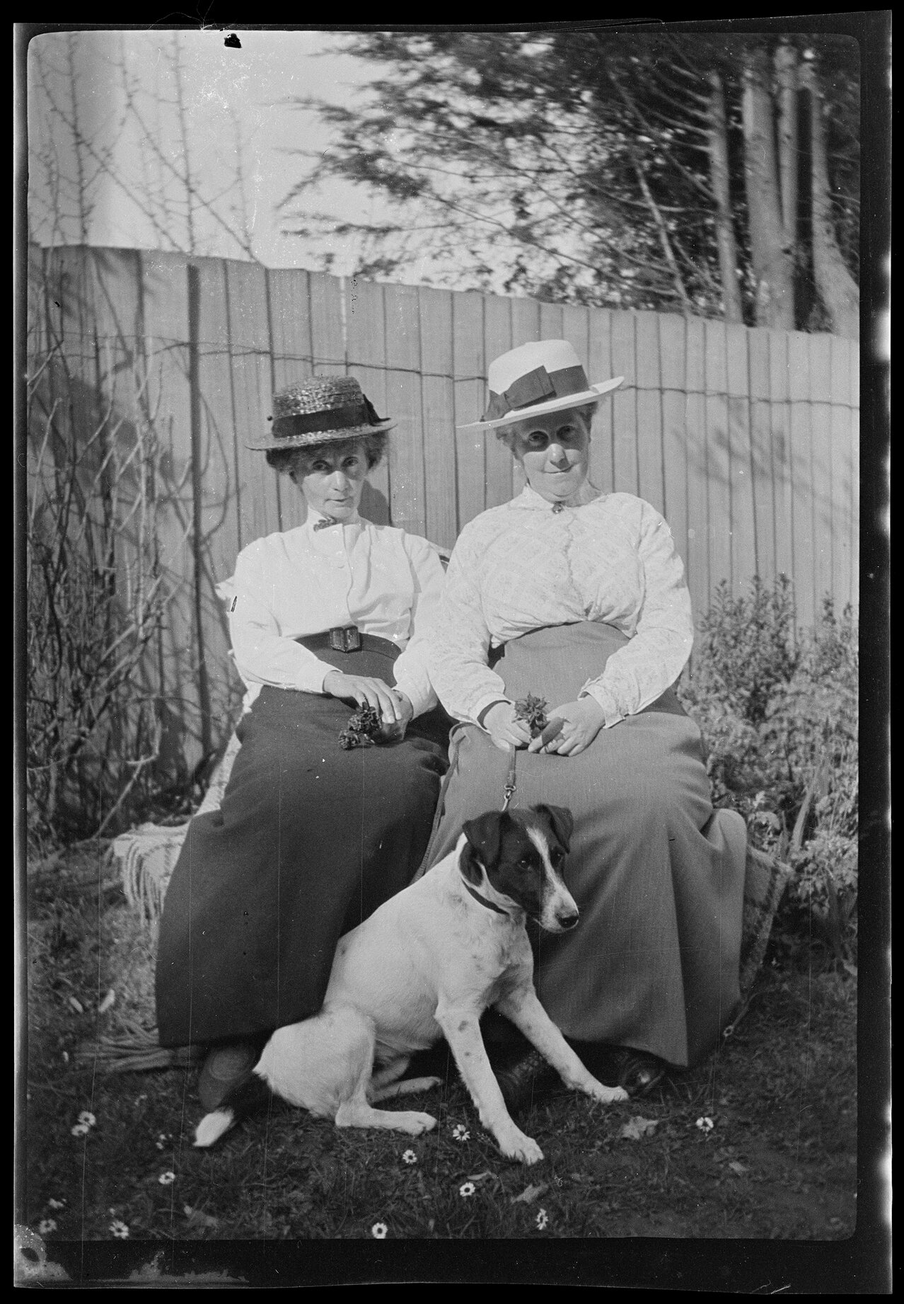 Two women and a dog