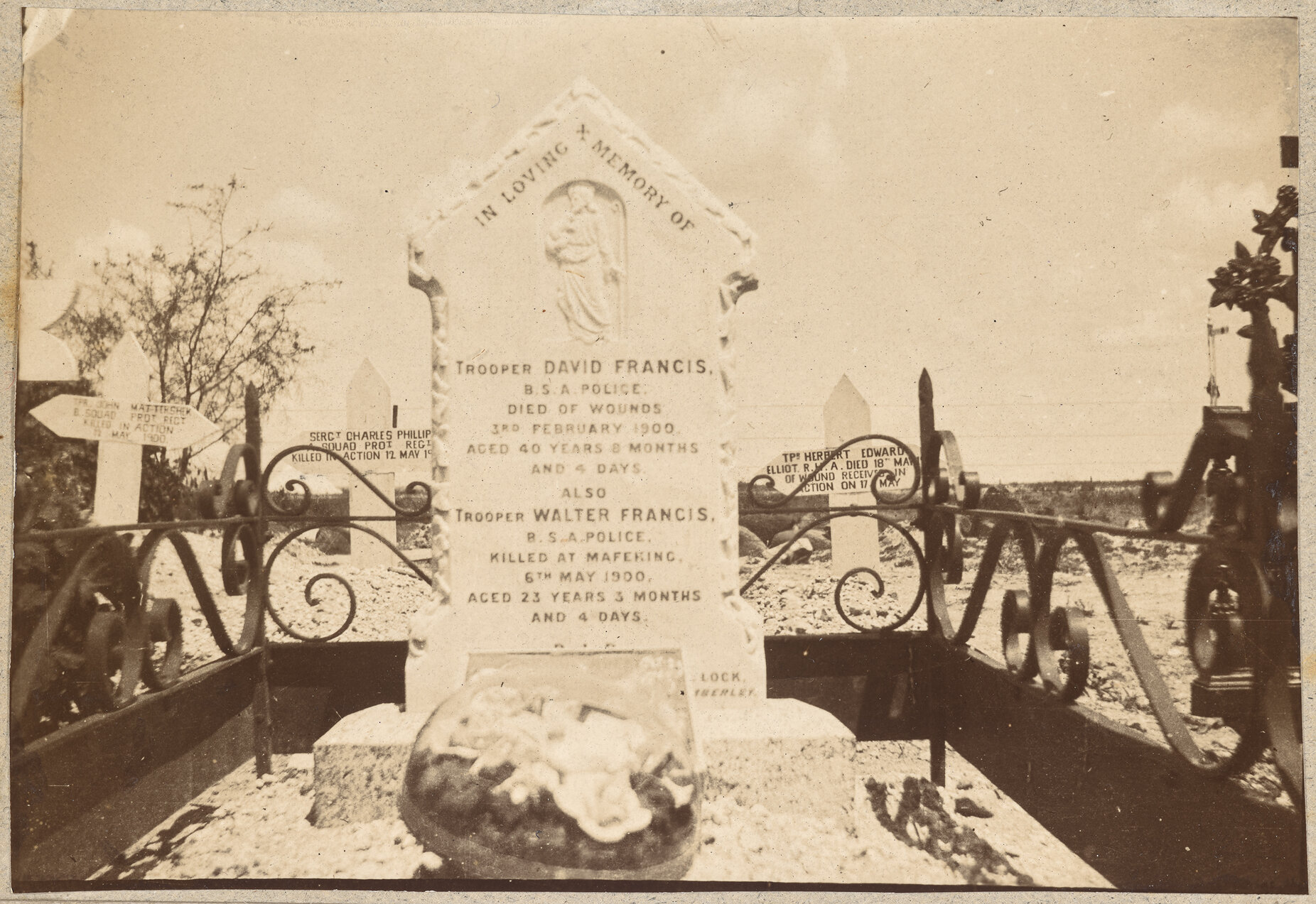 Gravestone: Trooper David Francis and Trooper Walter Francis both B.S.A. Police