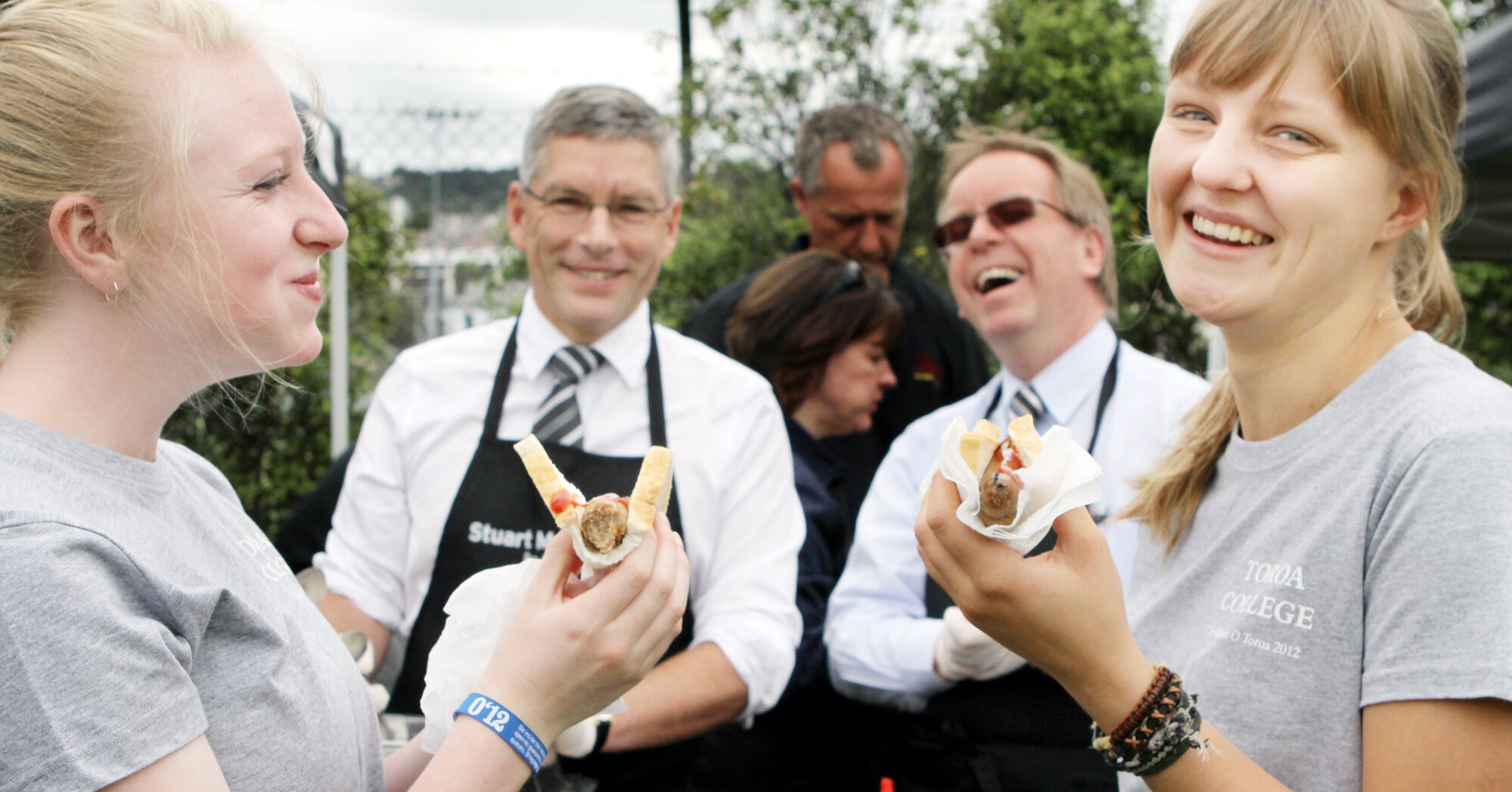 Stuart McLauchlan and John Patrick with Toroa students at College BBQ 