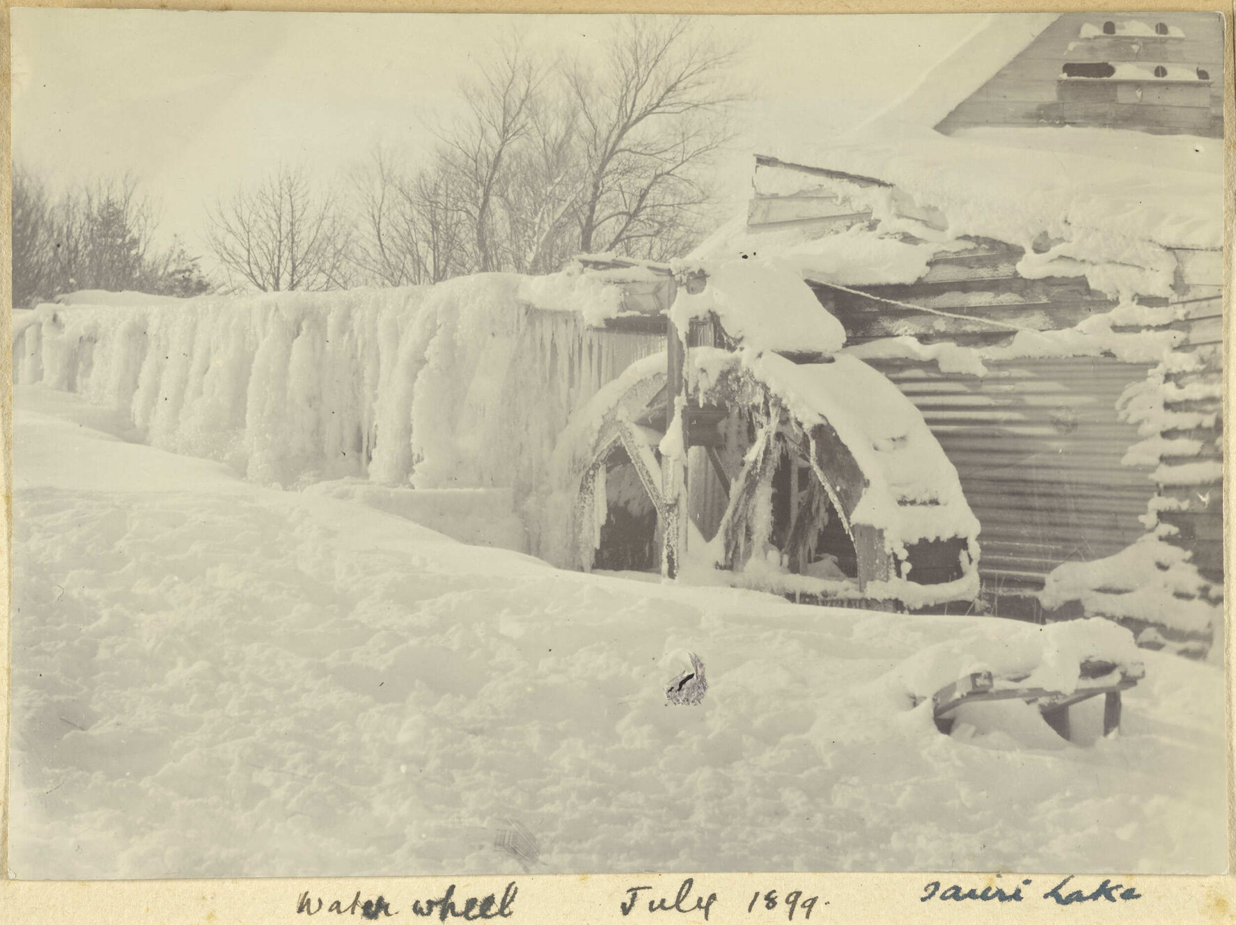 Waterwheel in snow