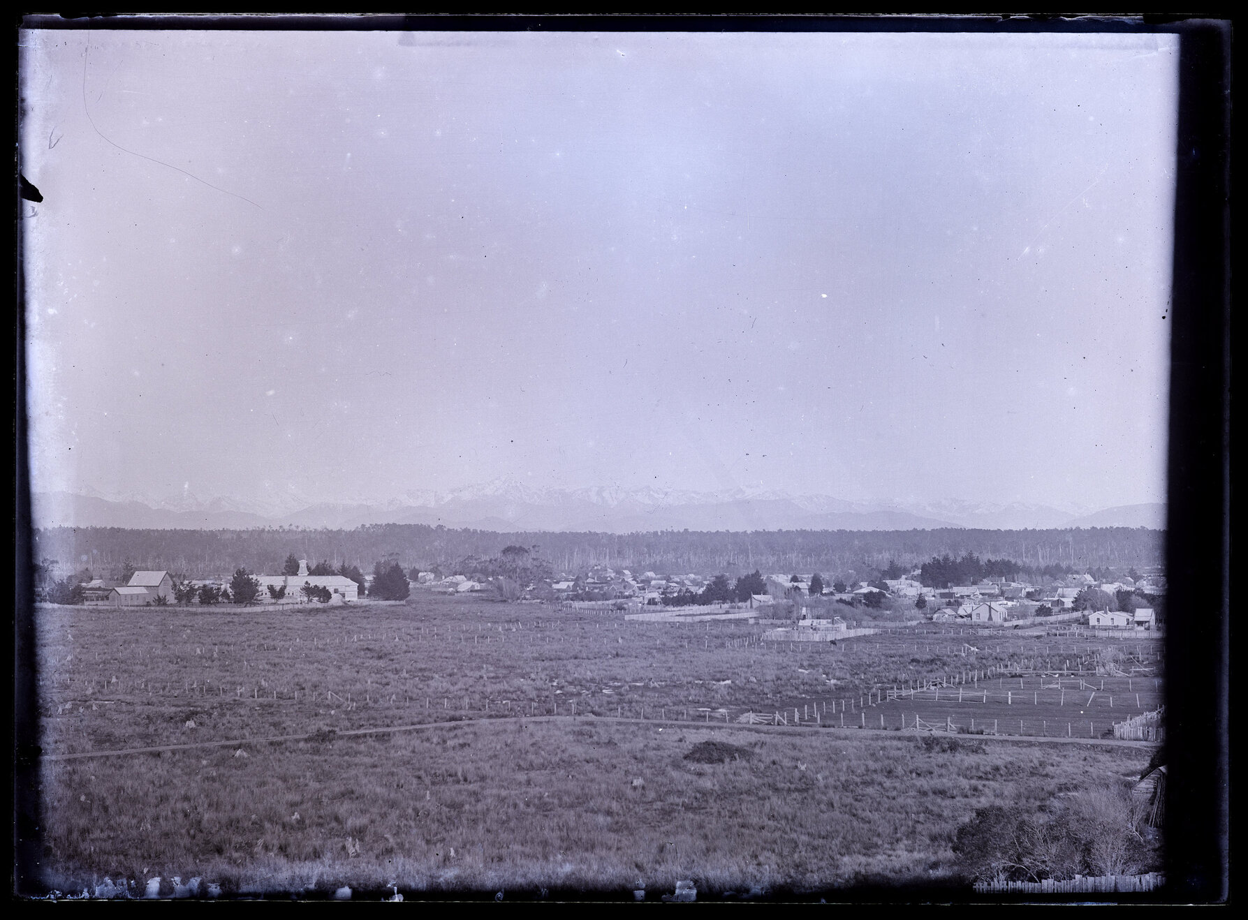 View of houses and paddocks at Hokitika