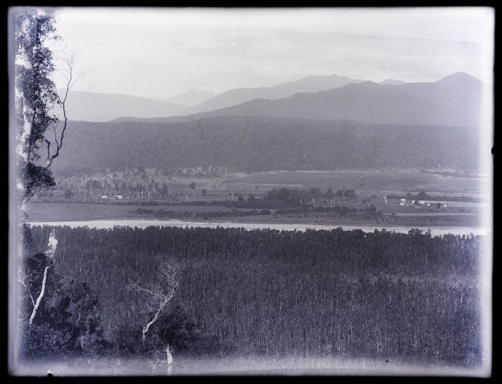 Bushy ridges, farm at centre image, Westland
