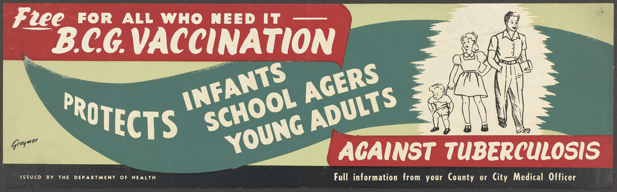 "Free For All Who Need It - B.C.G. Vaccination Protects Infants School Agers Young Adults Against Tuberculosis"