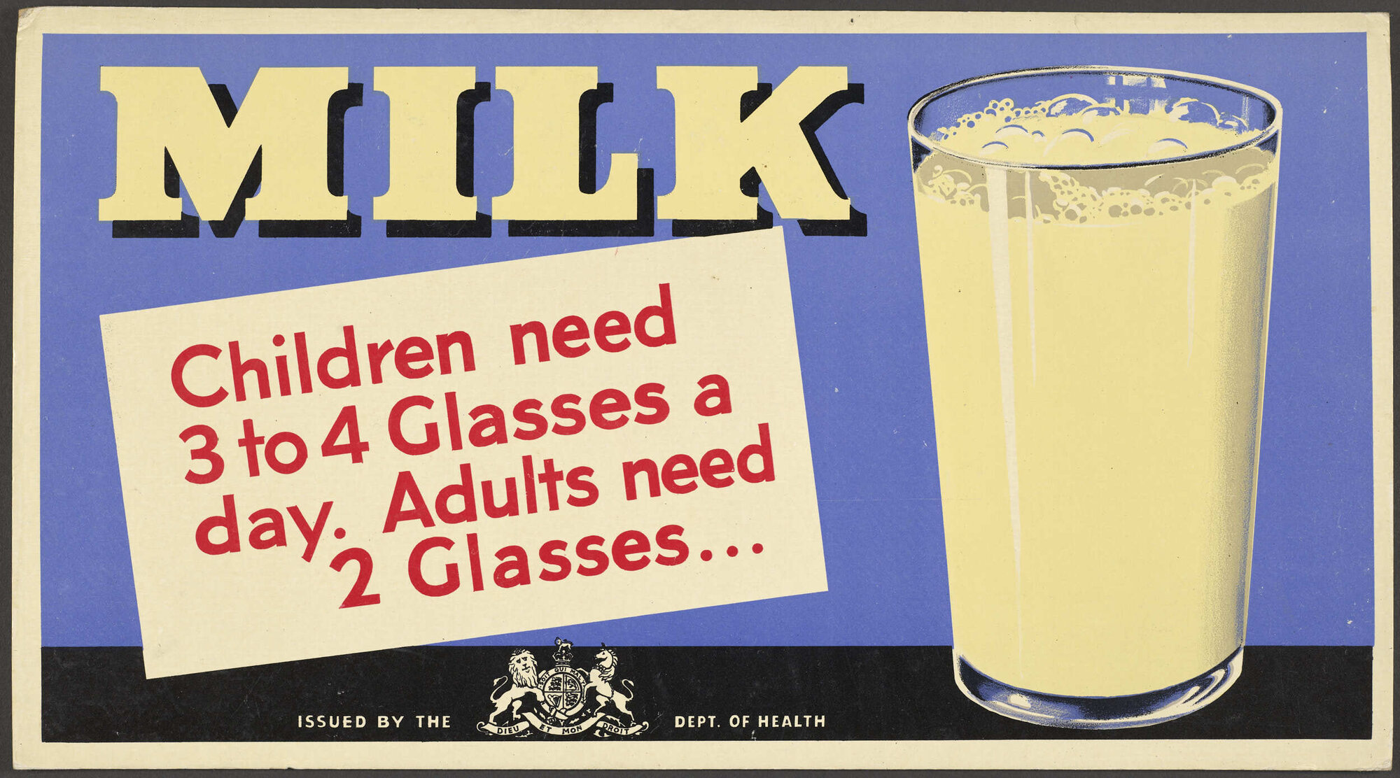 "Milk Children need 3 to 4 Glasses a day. Adults need 2 Glasses..."