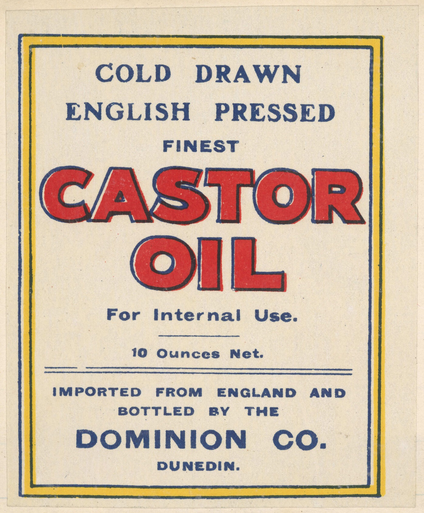 "Cold Drawn English Pressed Finest Castor Oil"