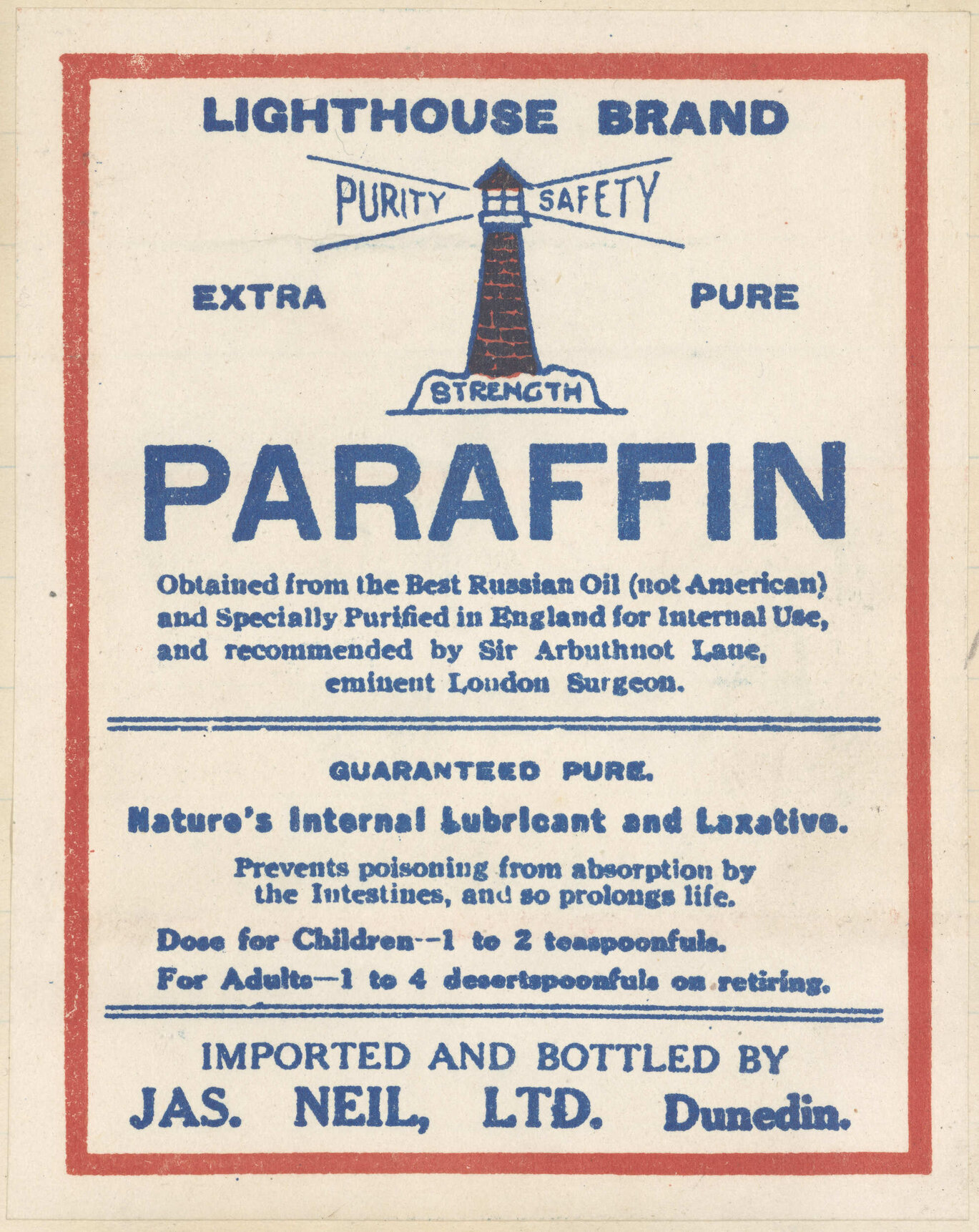 "Lighthouse Brand Extra Pure Paraffin"