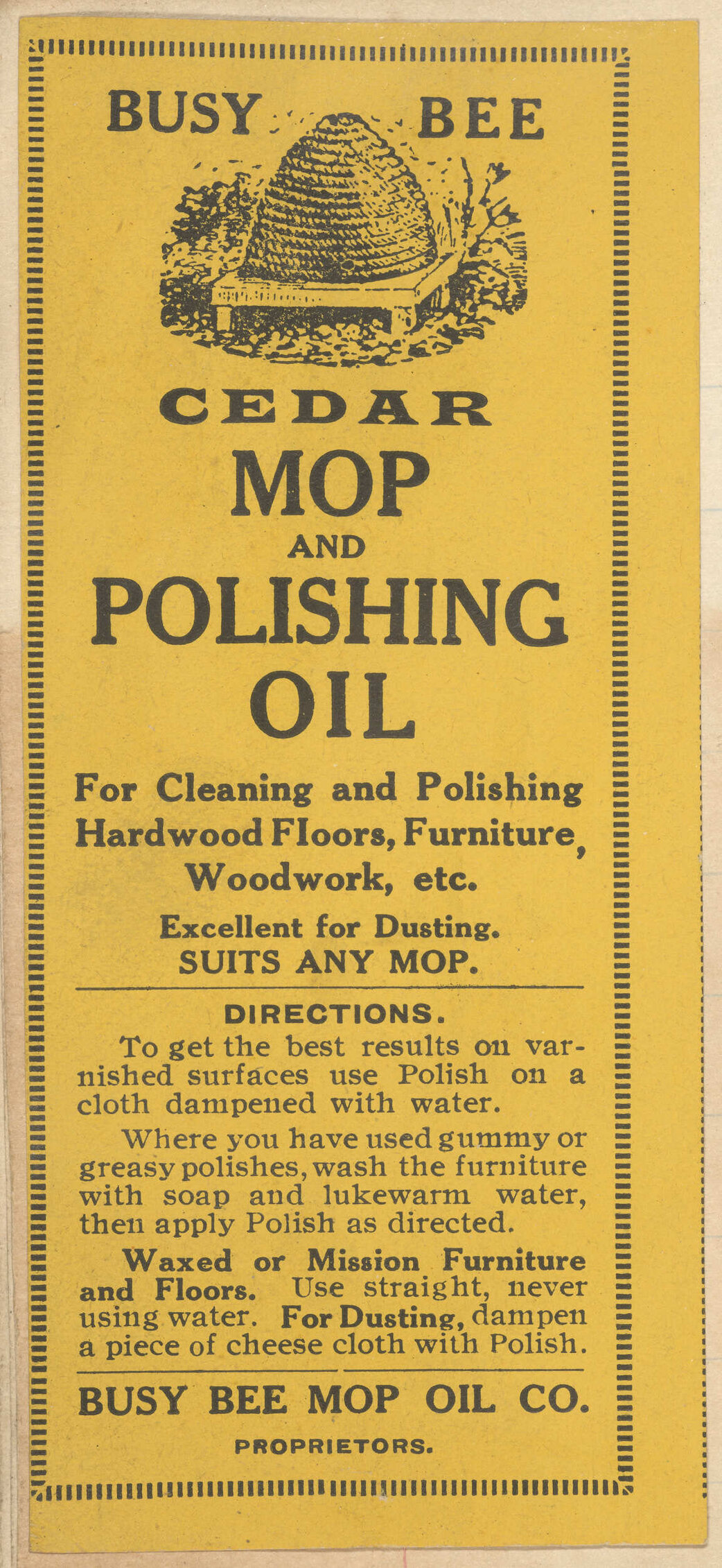 "Busy Bee Cedar Mop And Polishing Oil"
